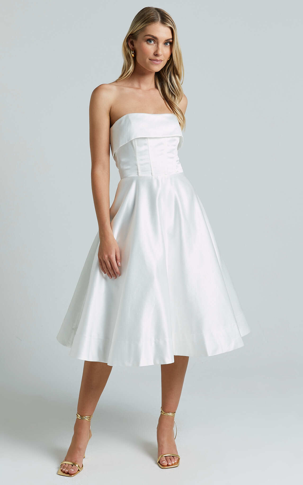 Romilly Midi Dress - Strapless Fit & Flare in Ivory