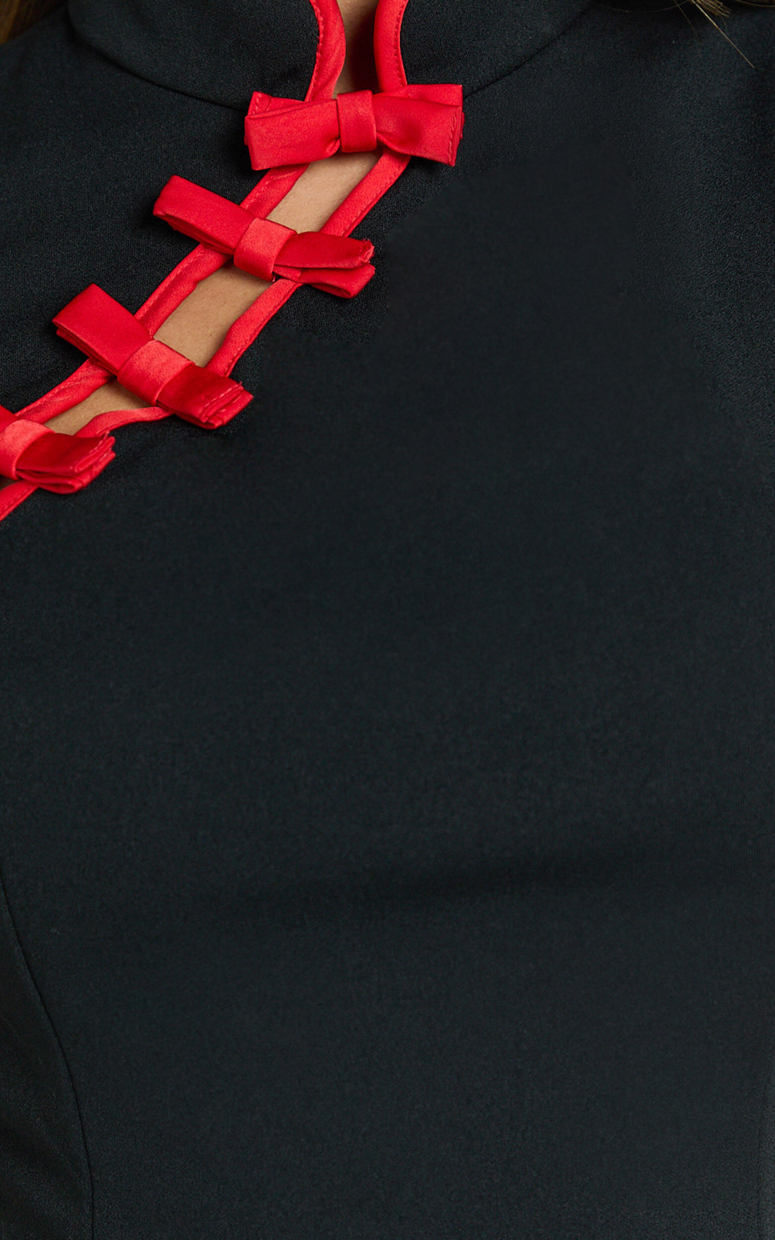 Nadia Mini Dress - Cap Sleeve Mandarin Collar Jacquard  Fitted Dress in Red