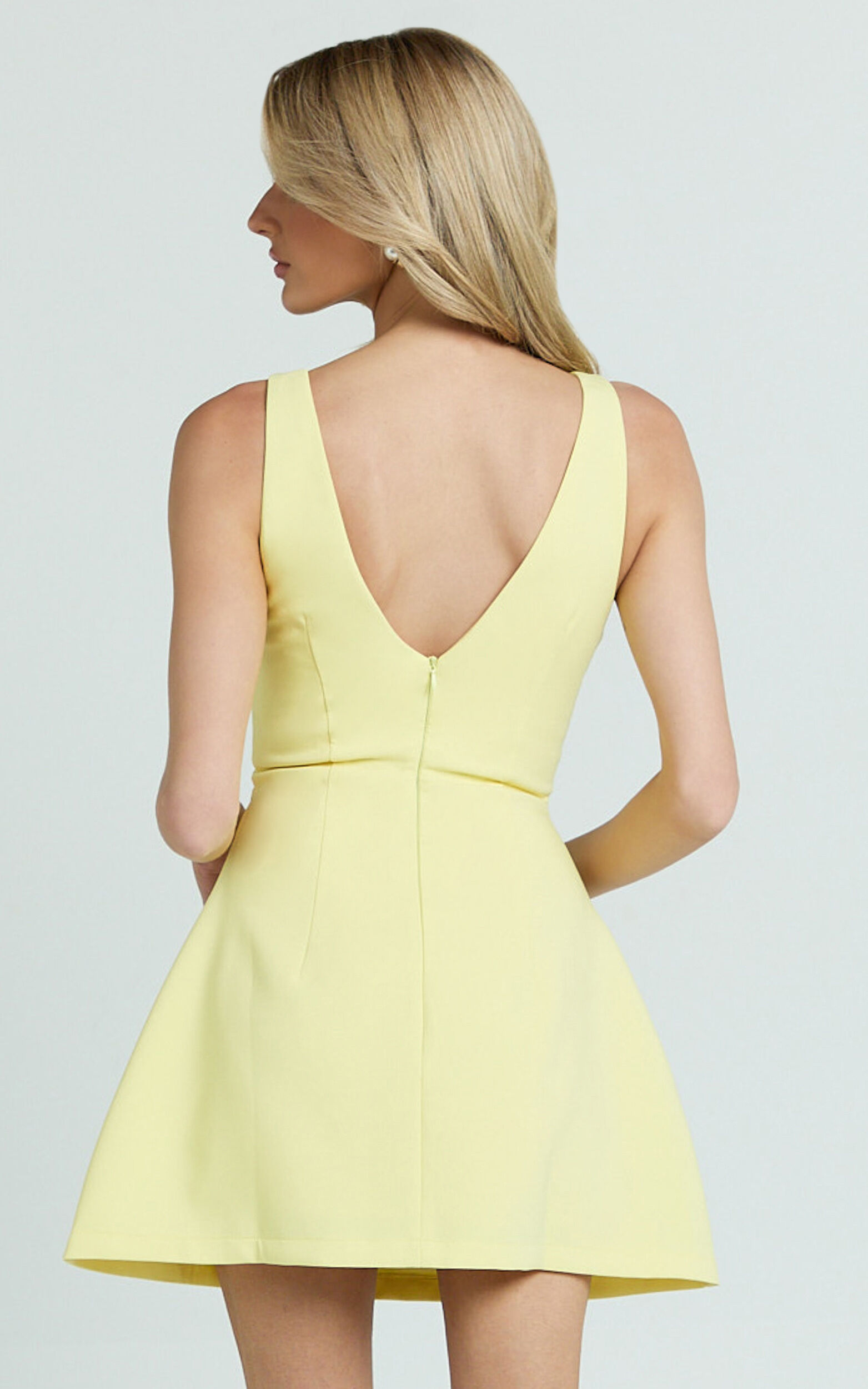Freddie Mini Dress - Boat Neck Fit and Flare Dress in Lemon