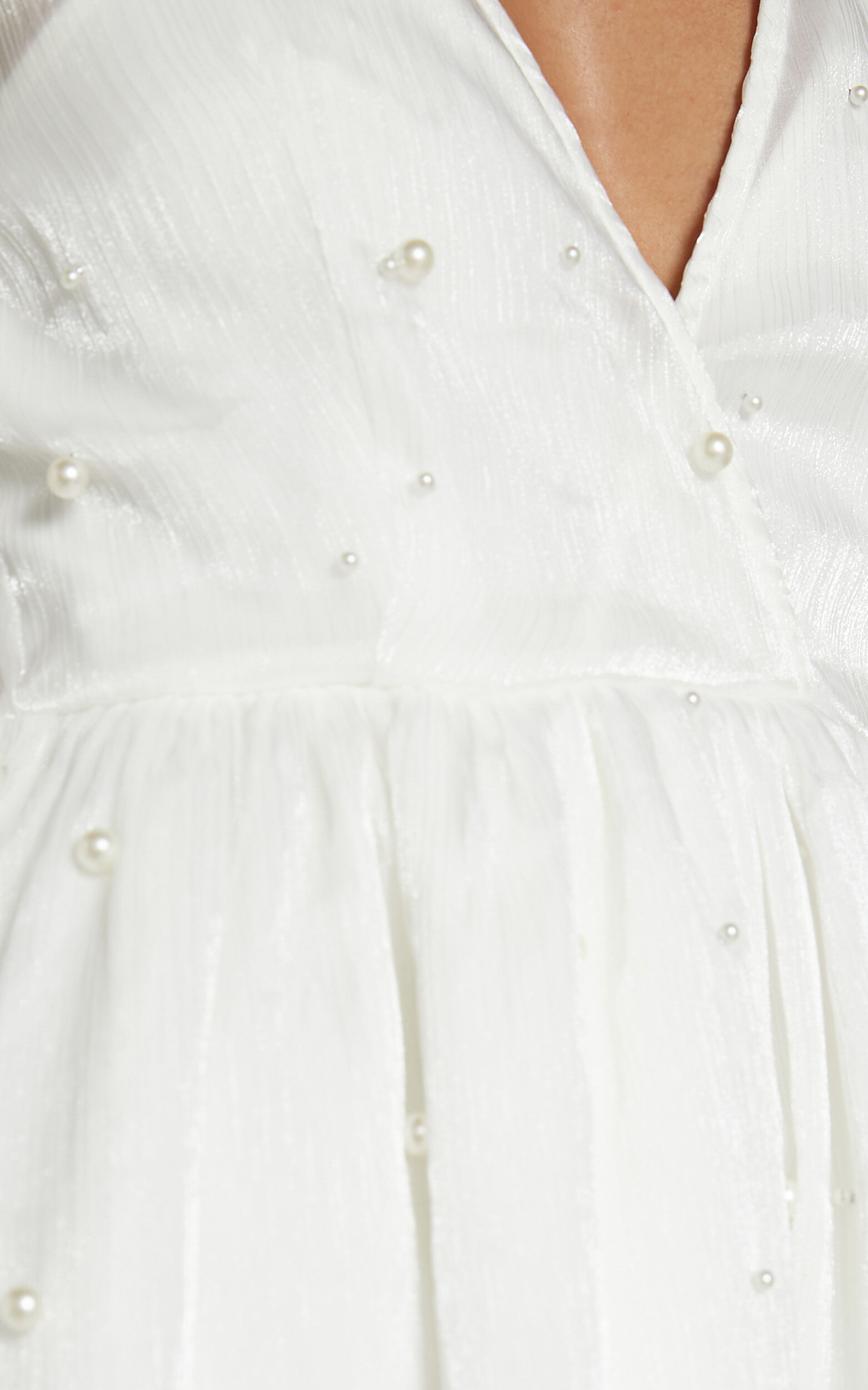 Solanna Mini Dress - Long Puff Sleeve V Neck Dress in White