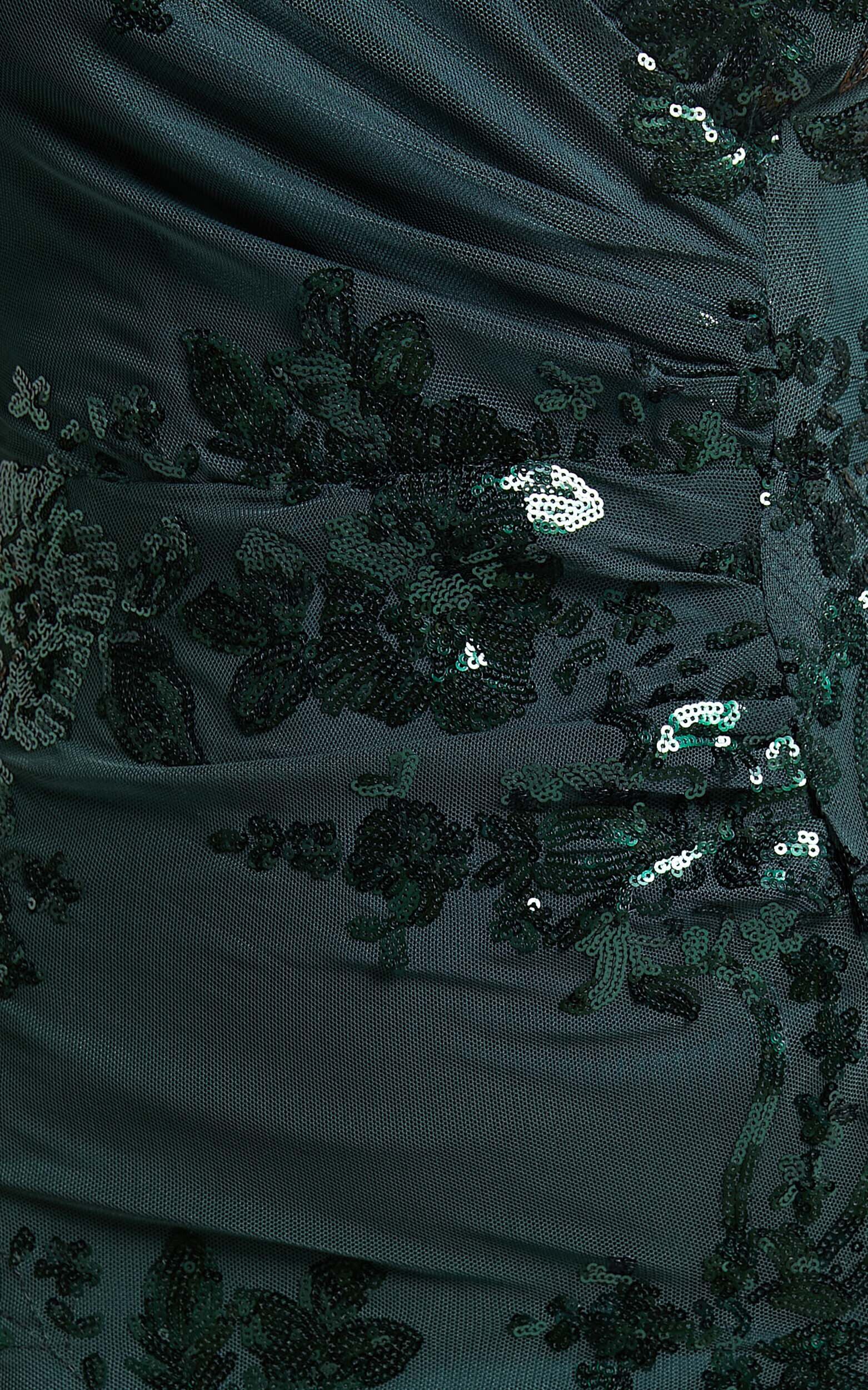 Out Till Dawn Maxi Dress - Thigh Split Dress in Emerald Sequin