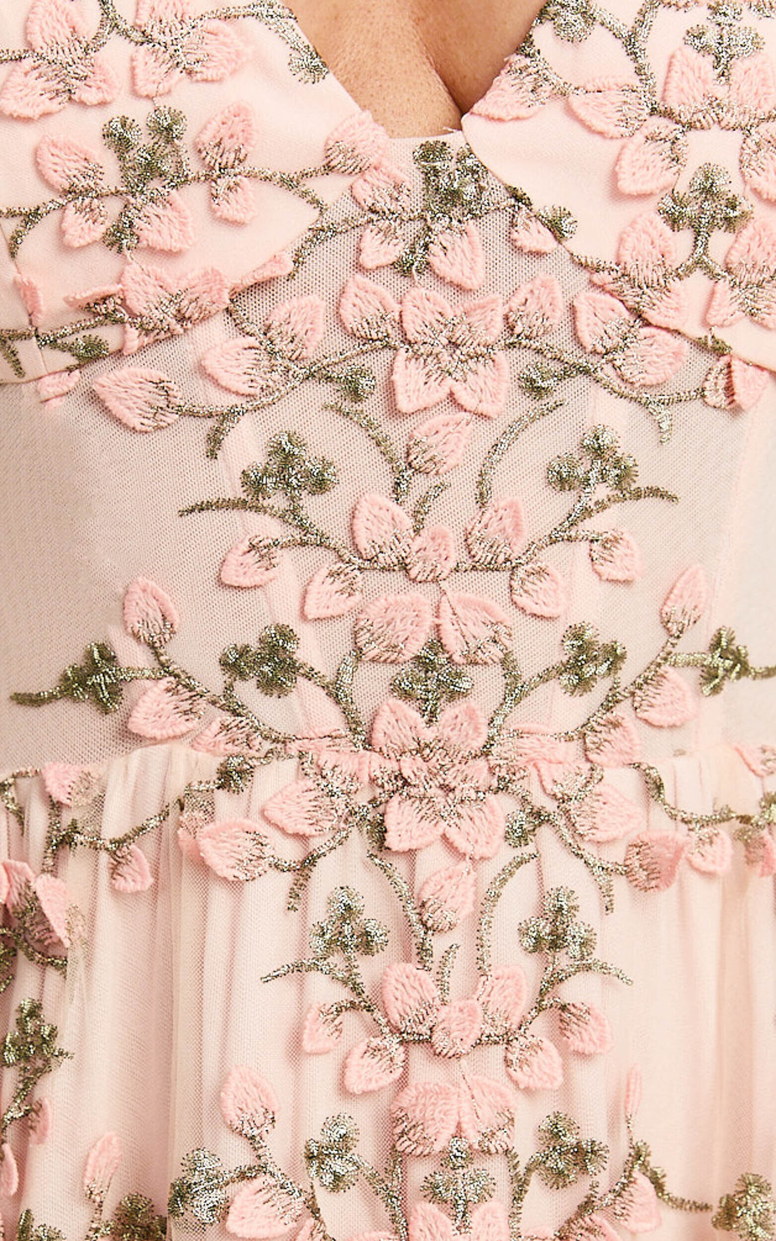 Amalie The Label - Lou V Neck Embroidered Tulle Maxi Dress in Blush