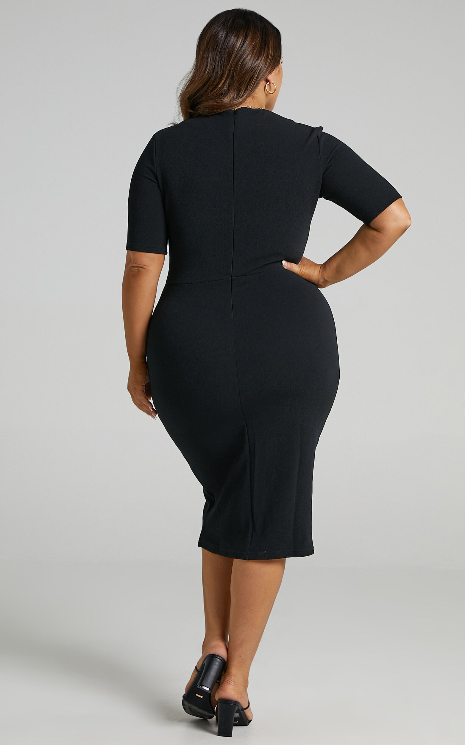 Tall Tales Midi Dress - Bodycon Centre Split Dress in Black