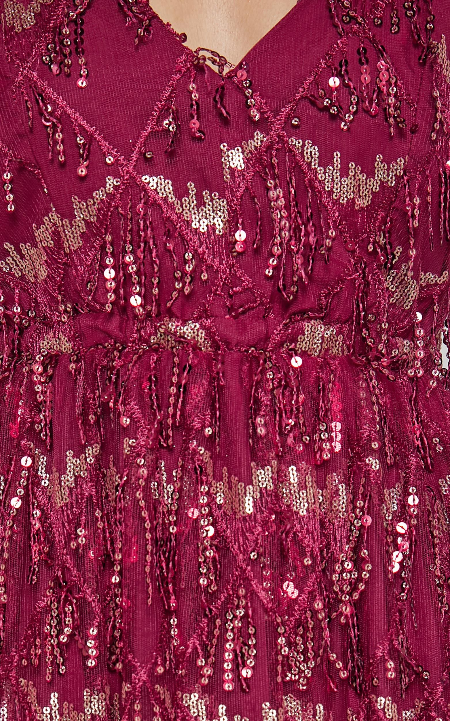 Khrizza Mini Dress - Sequin Gathered Dress in Wine