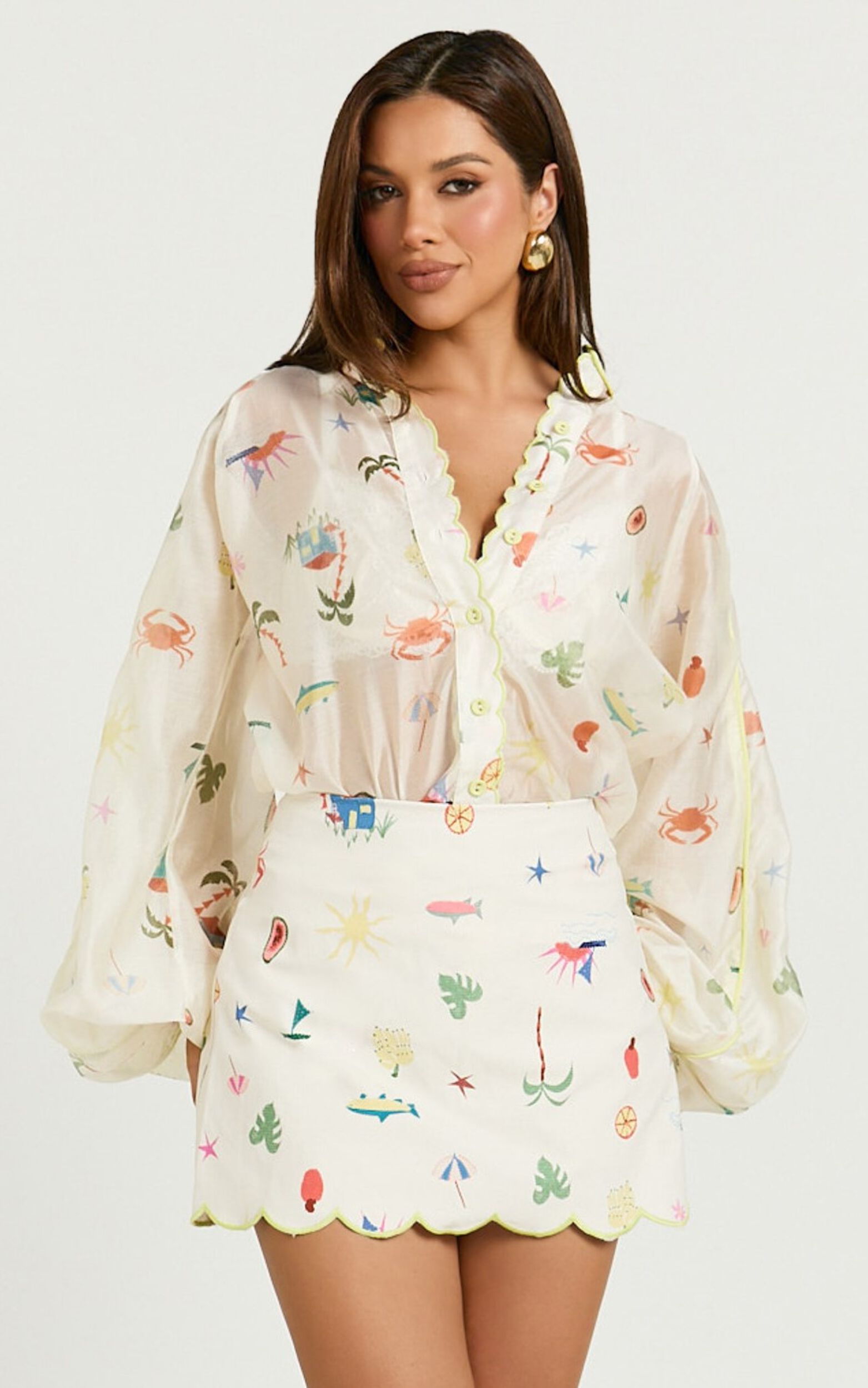 Amalie The Label - Malia Full Sleeve Button Front Blouse in Tropical Oasis Print