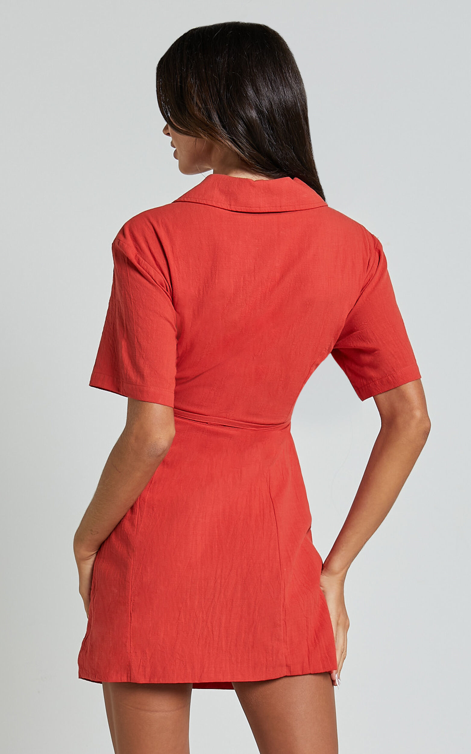 Marsha Mini Dress - Cut Out Short Sleeve Dress in Burnt Orange