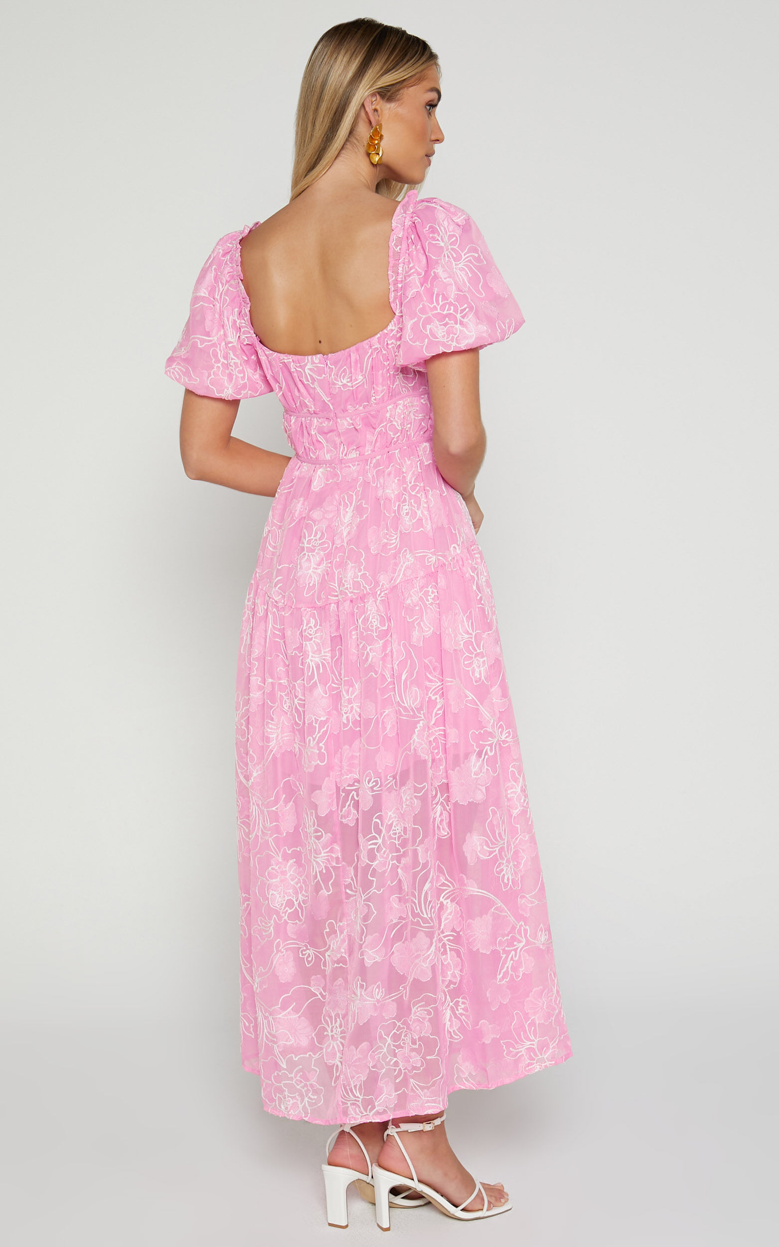 Harley Midi Dress - Puff Sleeve Dress in Pink