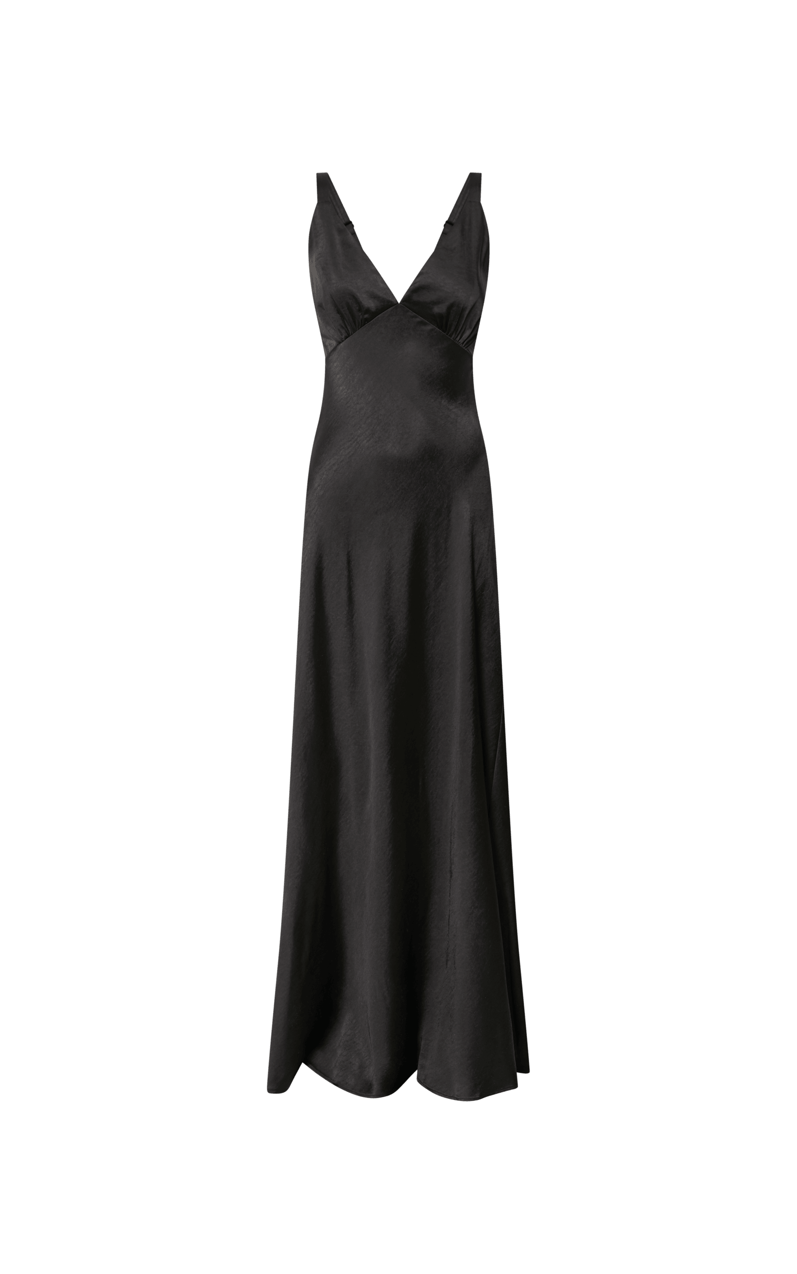 Anjorie Maxi Dress - Plunge Neck Wide Strap Sleeveless Slip in Black