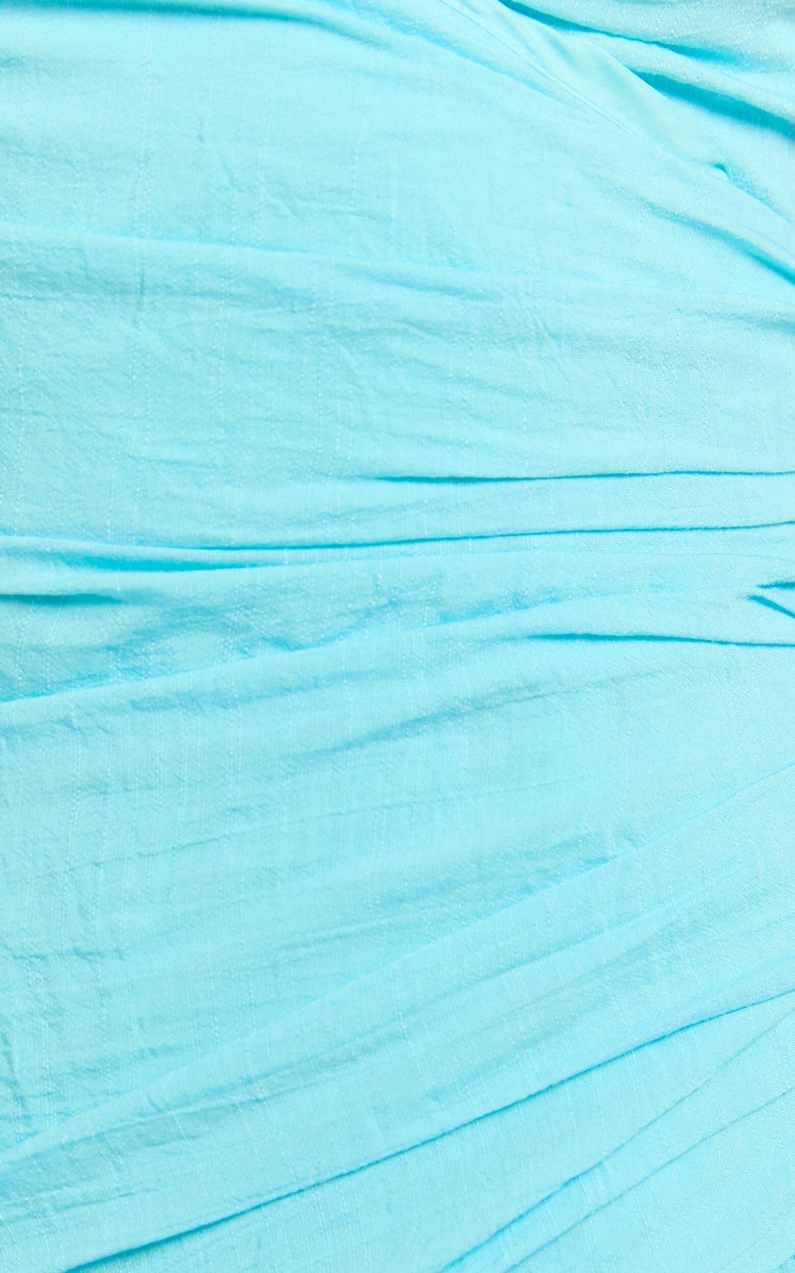 Memie Midi Dress - Drop Waist Ruffle Sleeve Dress in Blue