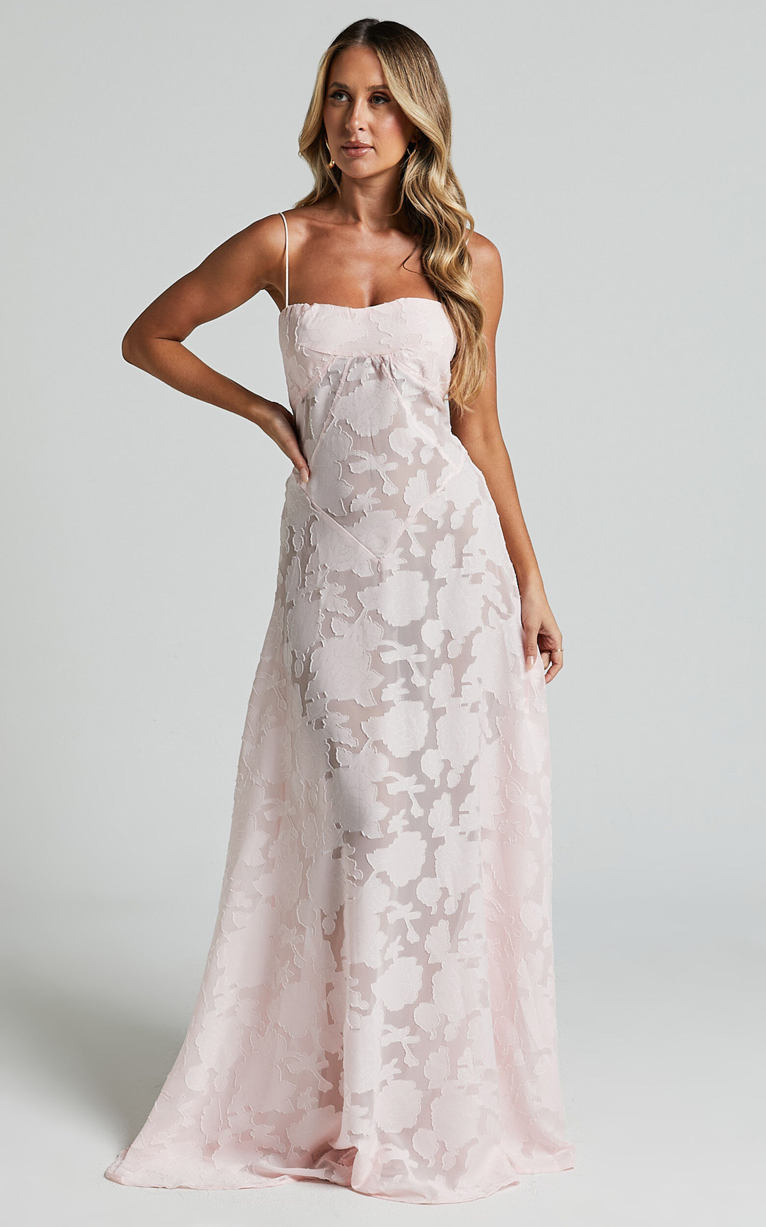 Lily Maxi Dress - Sheer Jacquard Maxi Dress in Pink