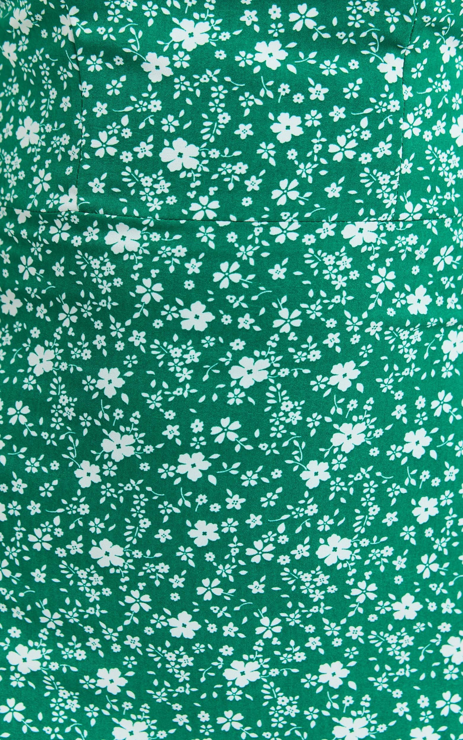 Madi Mini Dress - Scoop Neck Leg Split Dress in Green/White