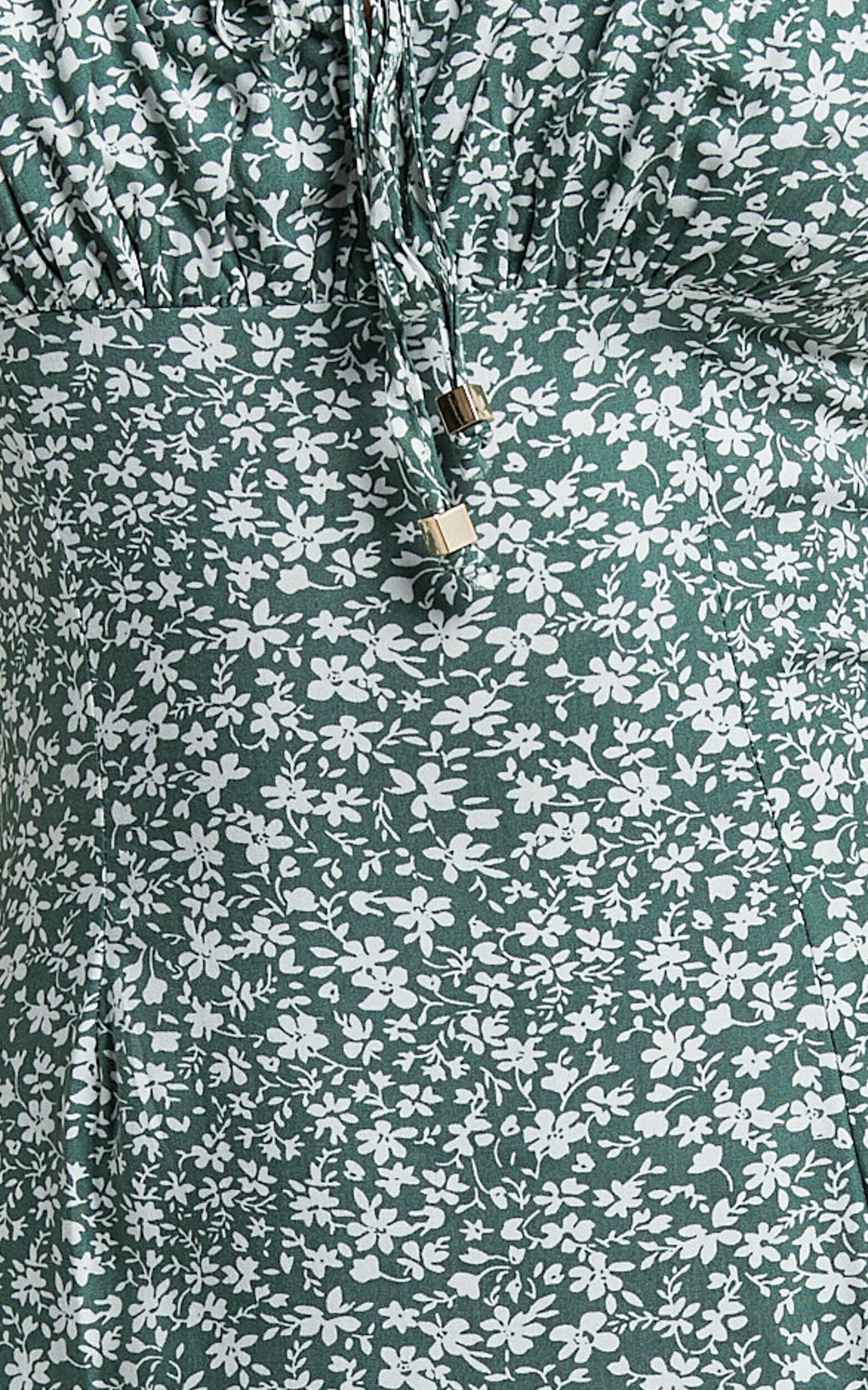 Willa Midi Dress - Ruched Bust Thigh Split Dress in Olive Floral