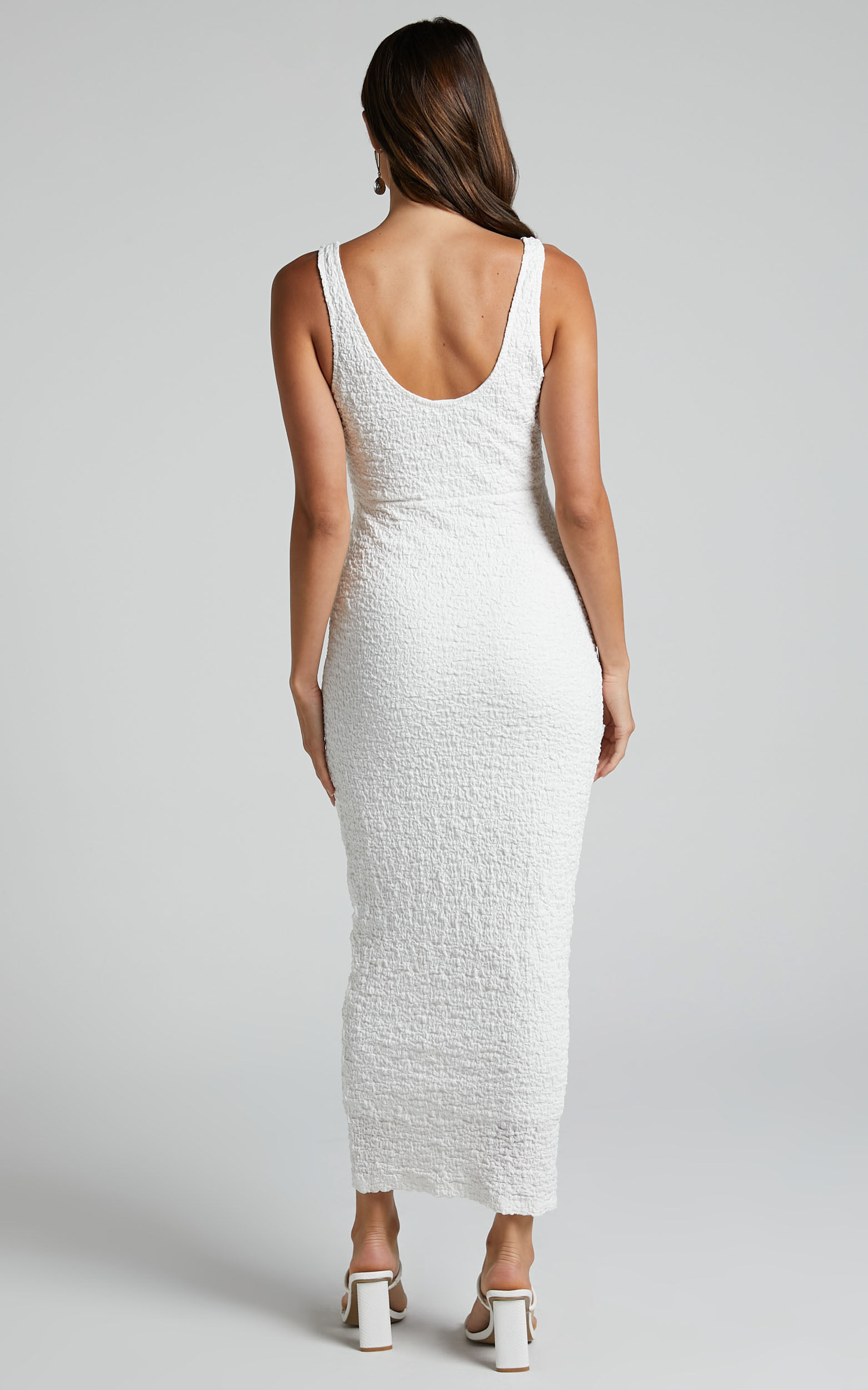 Novida Midi Dress - Textured Bodycon Dress in White