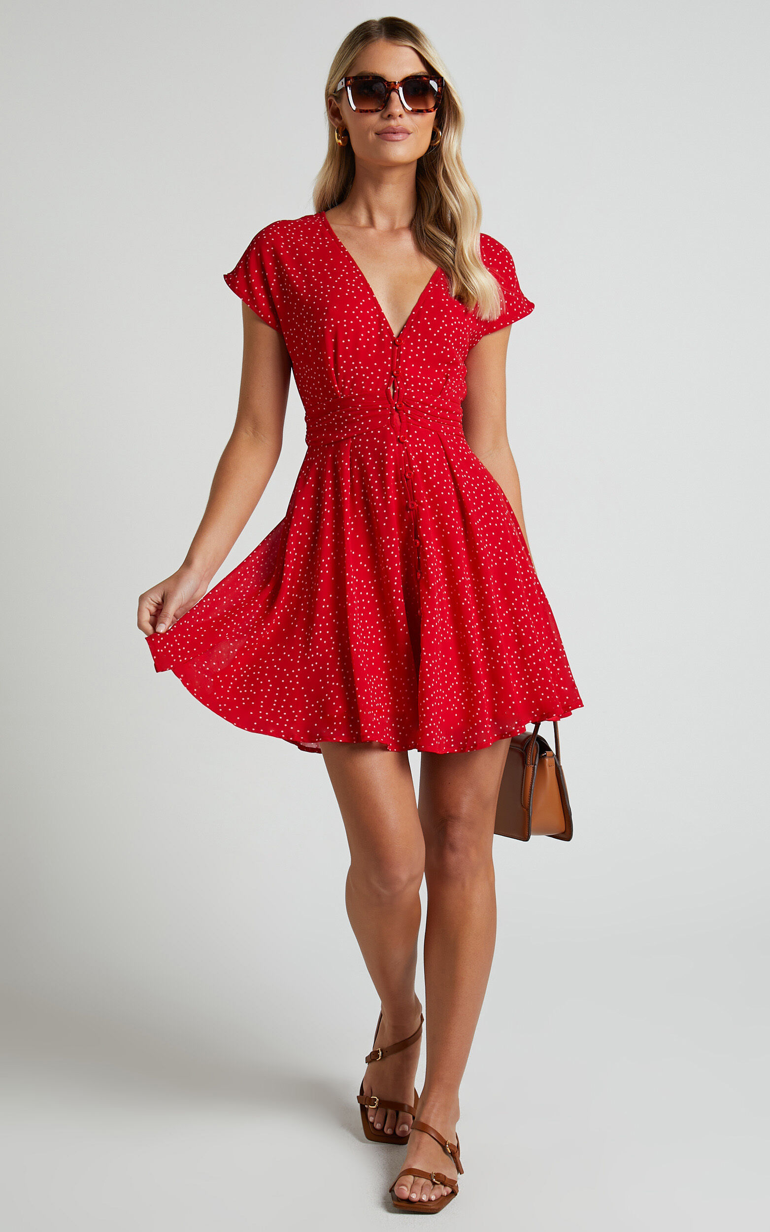 Hey Now Mini Dress - A line Dress in Red Spot