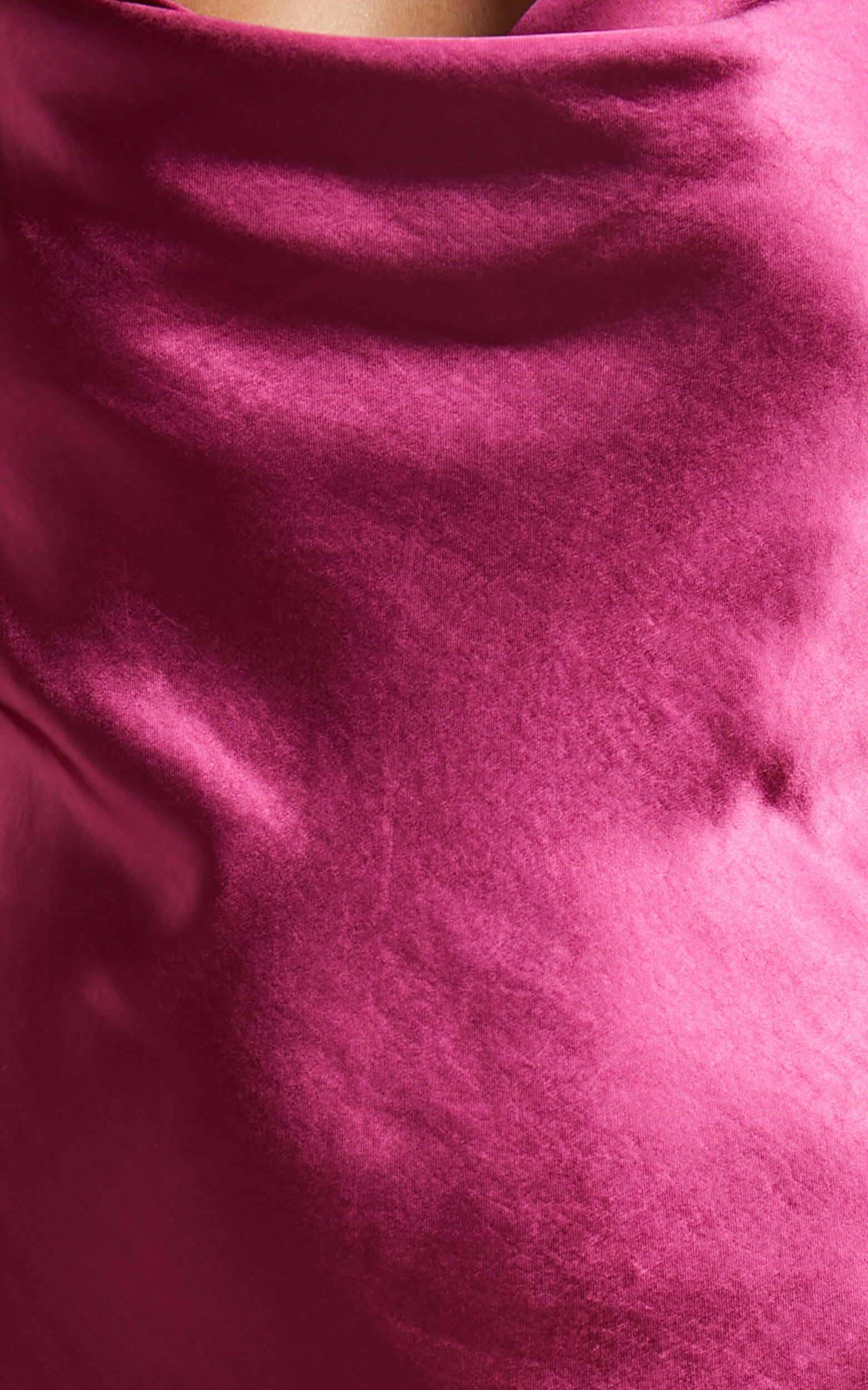 Sherrie Midi Dress - Cowl Neck Open Back Satin Dress in Berry