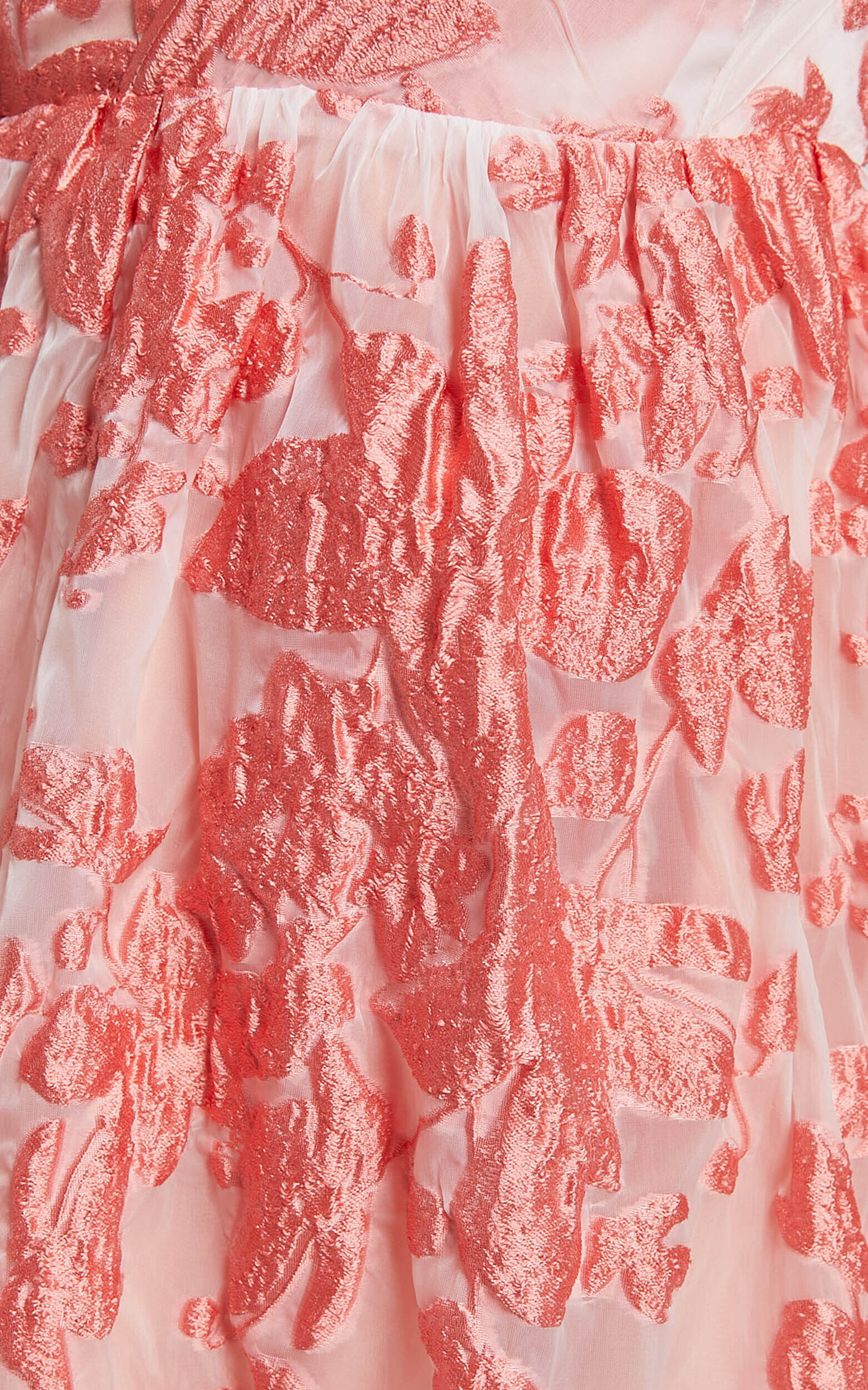 Charrie Mini Dress - One Shoulder Puff Sleeve Dress in Peach Jacquard