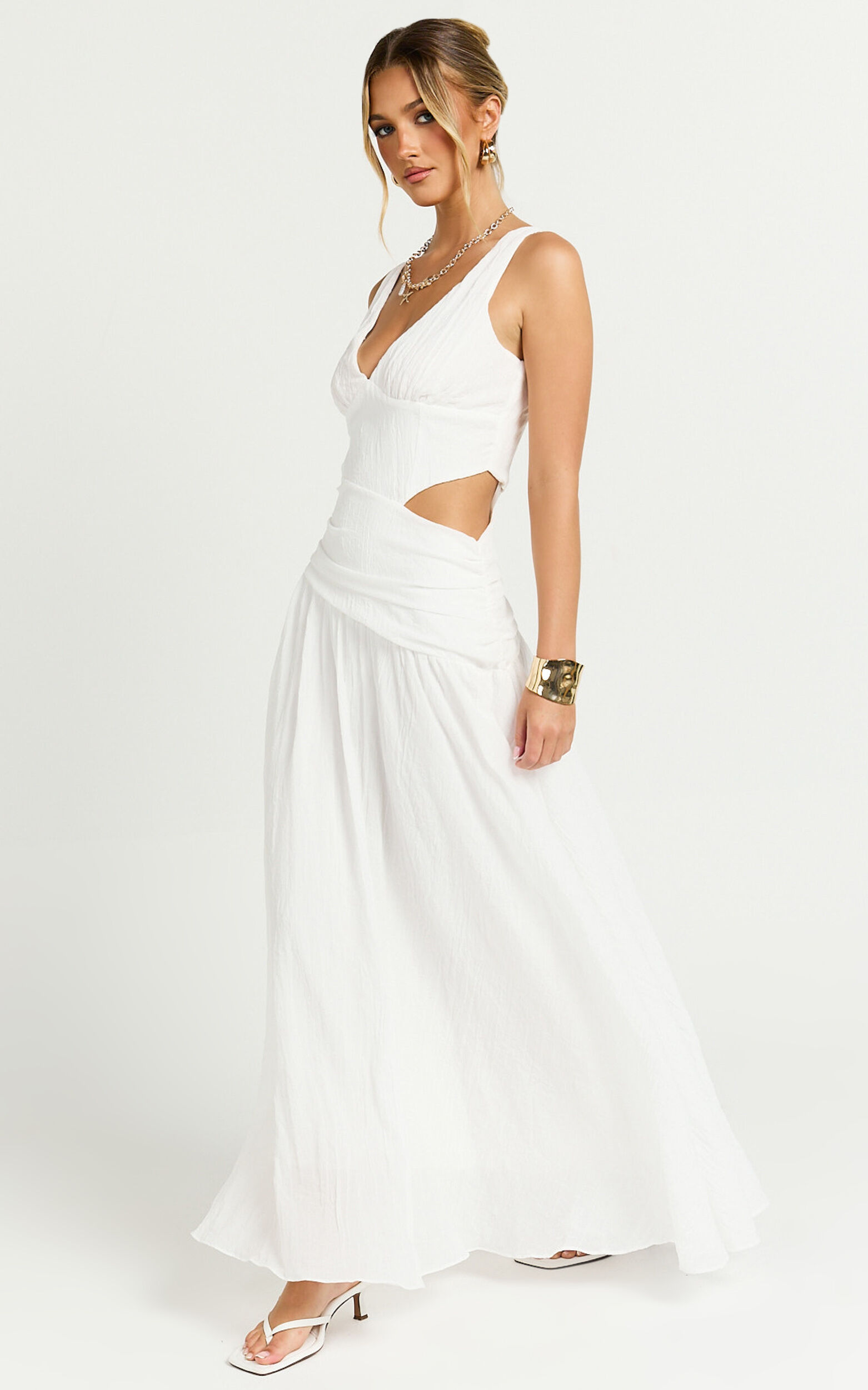 Avonneh Maxi Dress - V Neck Drop Waist Dress in White