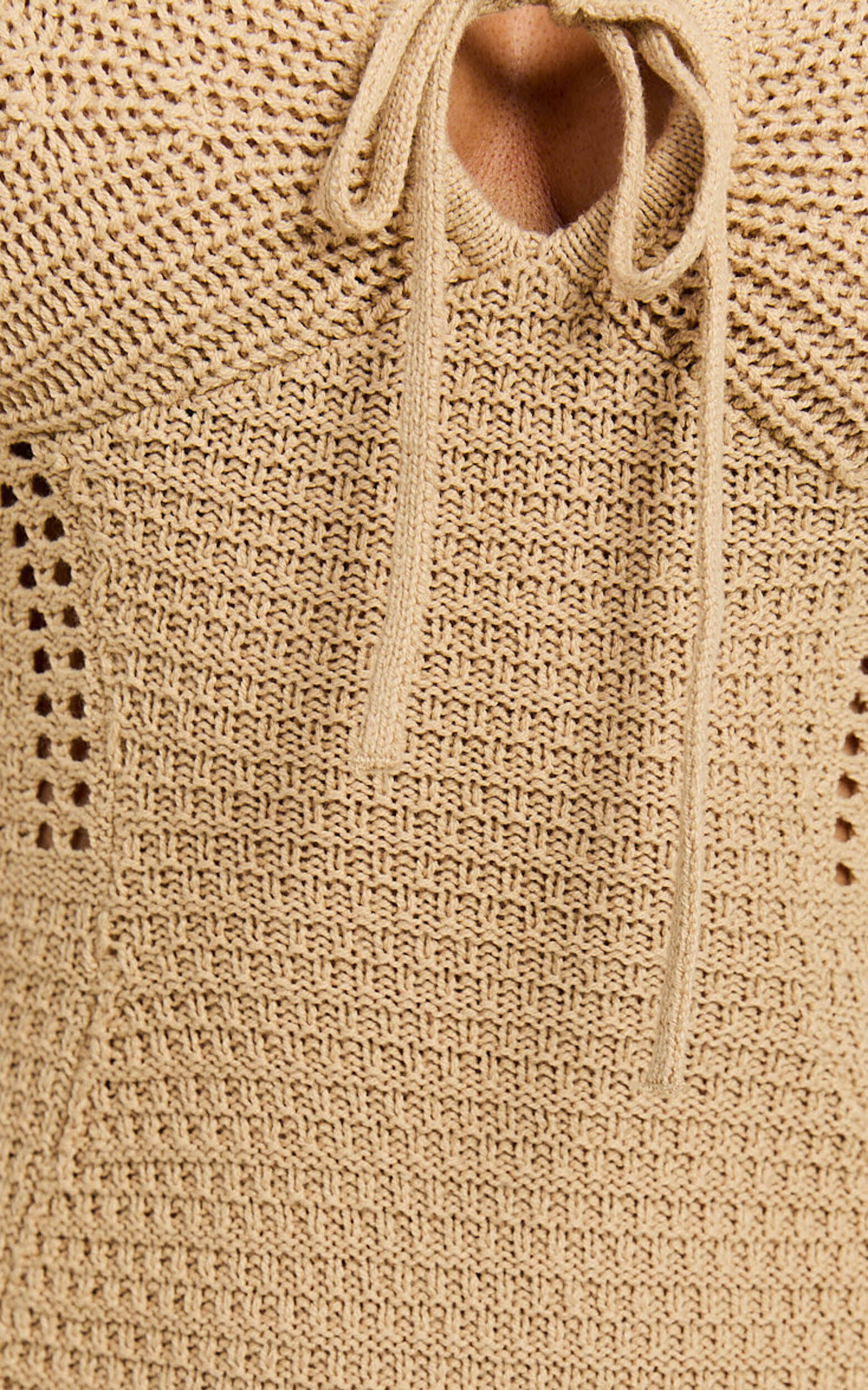 Venus Maxi Dress - Crochet Knit Halter Bodycon Dress in Beige