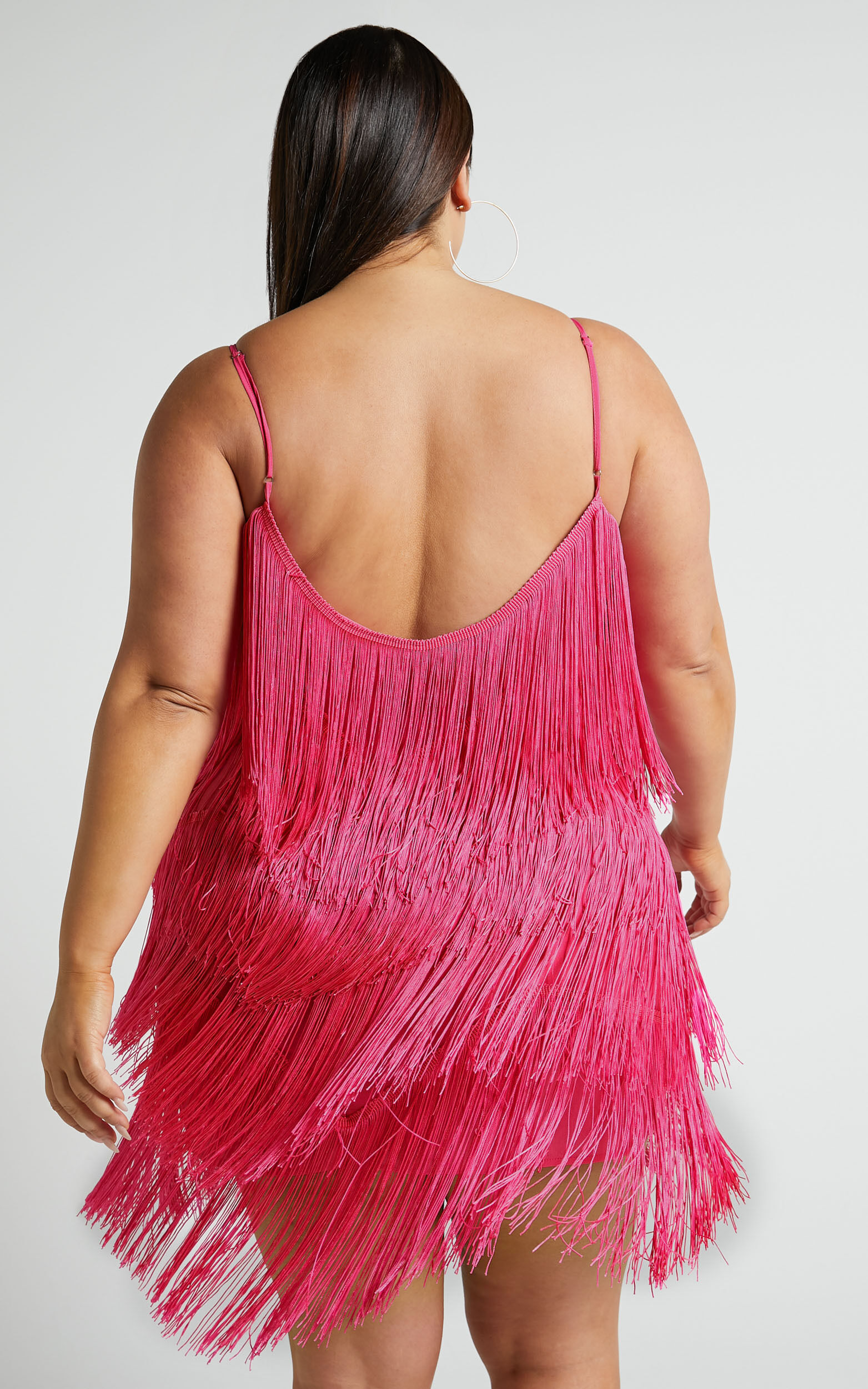 Siofra Mini Dress - Zig Zag Fringe Dress in Hot Pink