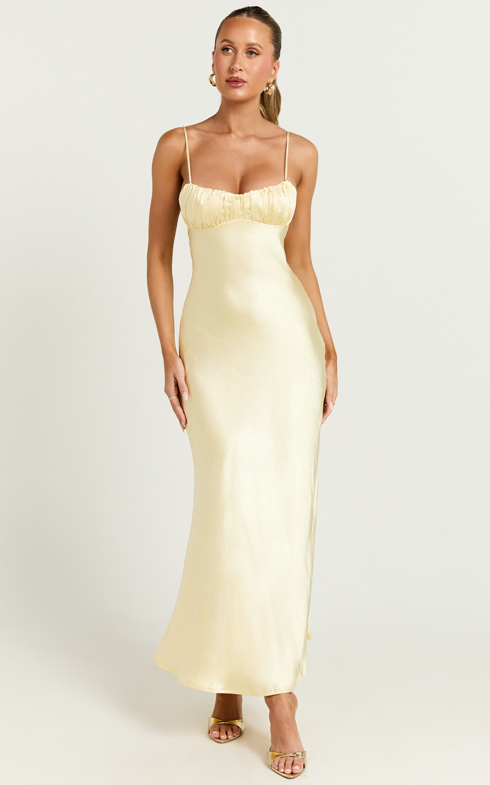 Jonalyn Midi Dress - Open Back Detailing Slip Dress in Butter