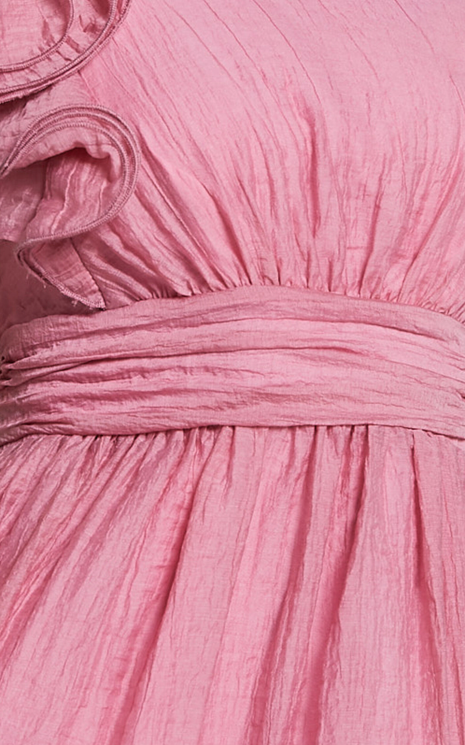 Dorothy Midi Dress - One Shoulder Frill Detail Fit and Flare Dress in Pink