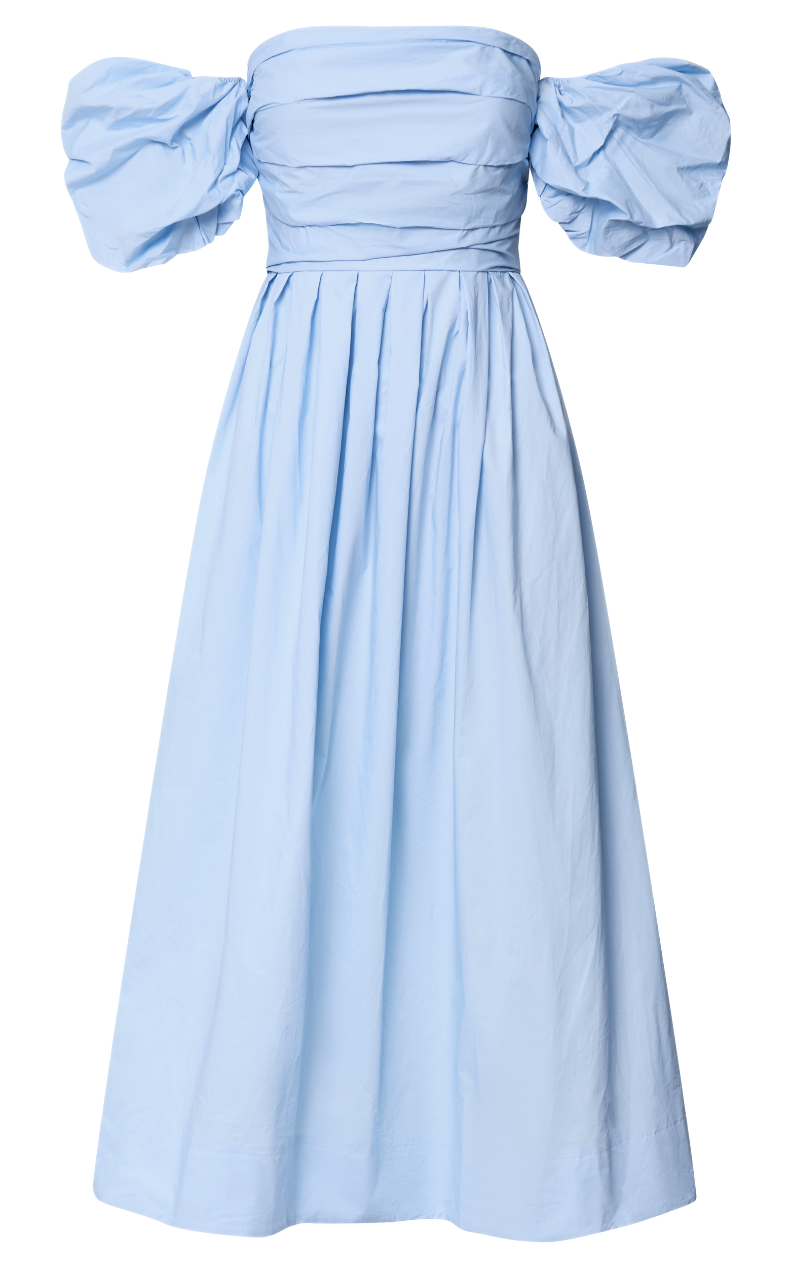 Annie Midi Dress - Off The Shoulder Ruffle Sleeve Pleated Dress in Pale Blue
