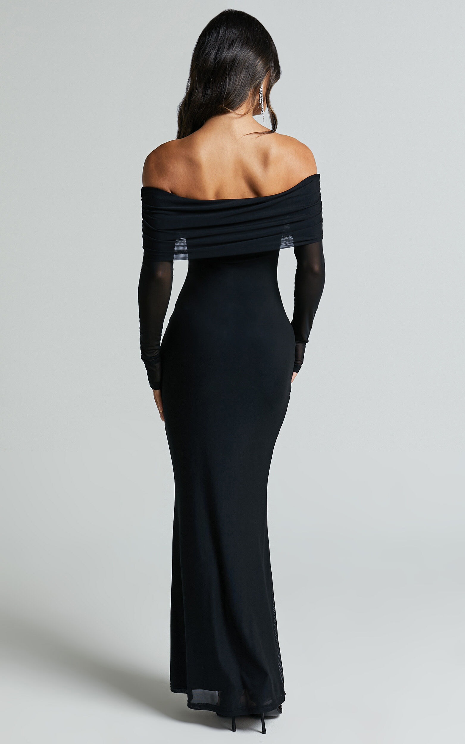 Bethanie Maxi Dress - Off The Shoulder Mesh Dress in Black