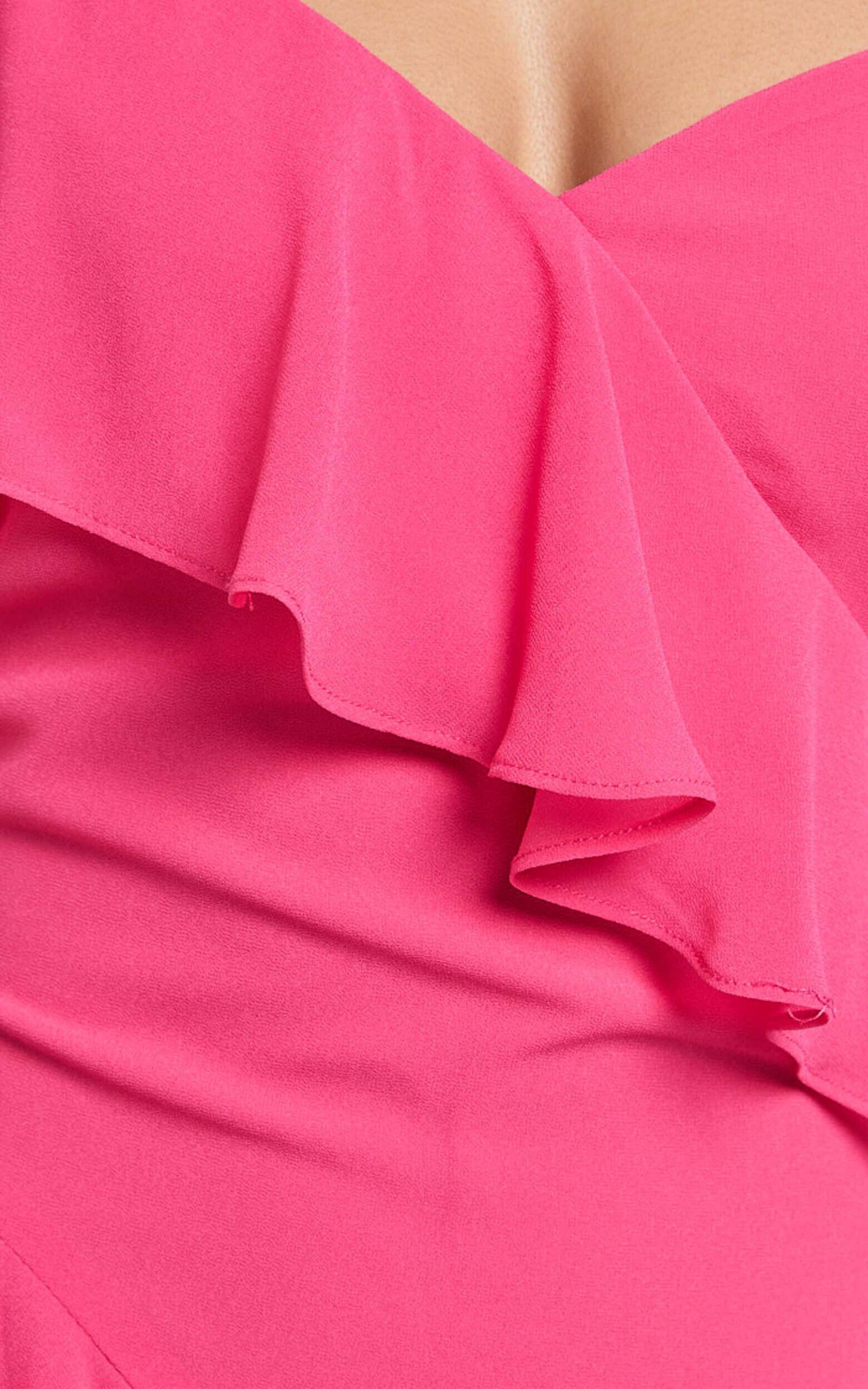 Zaria Mini Dress - Asymmetric Frill Detail Mini Dress in Hot Pink