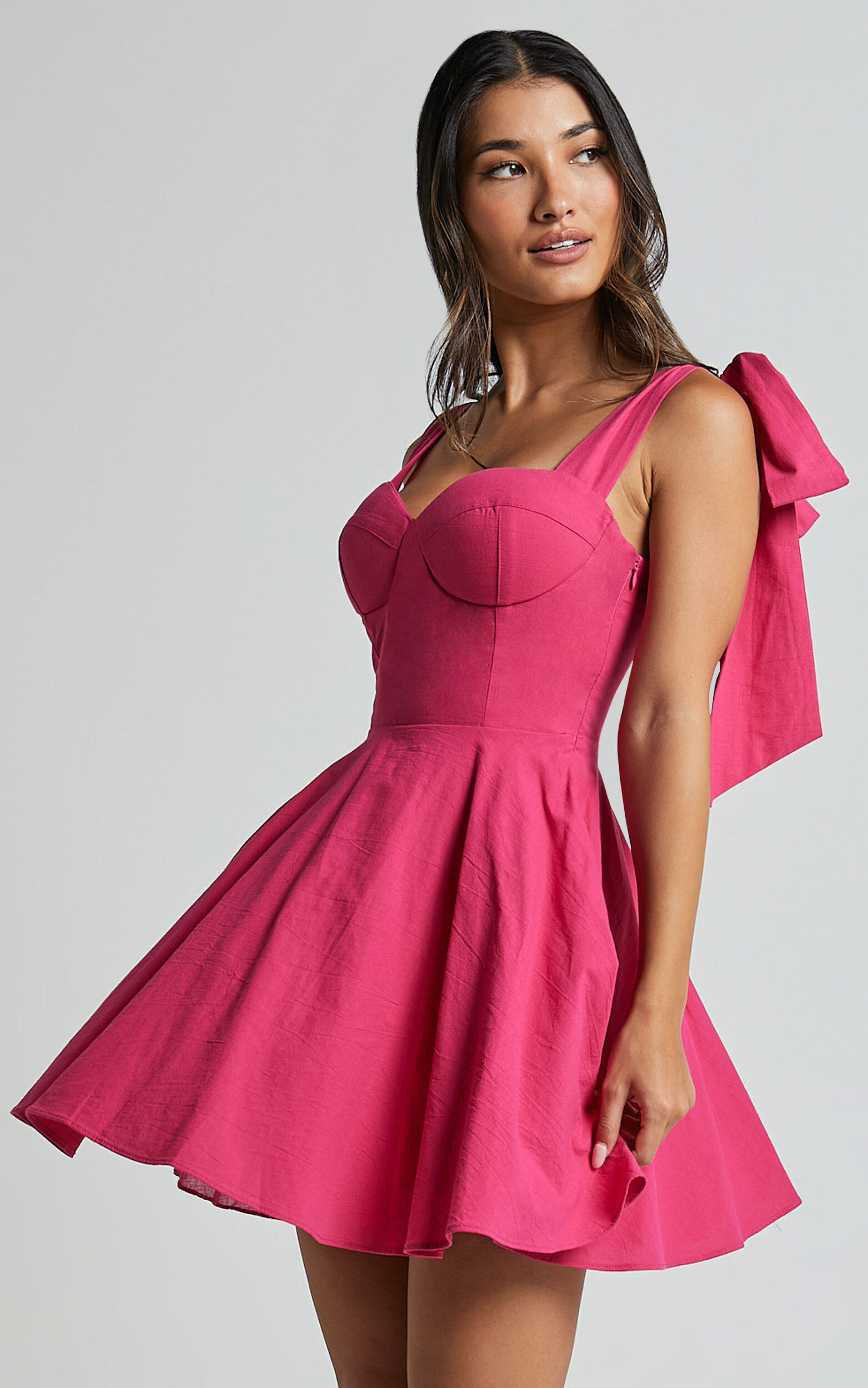 Girley Mini Dress - Bow Strap Dress in Pink