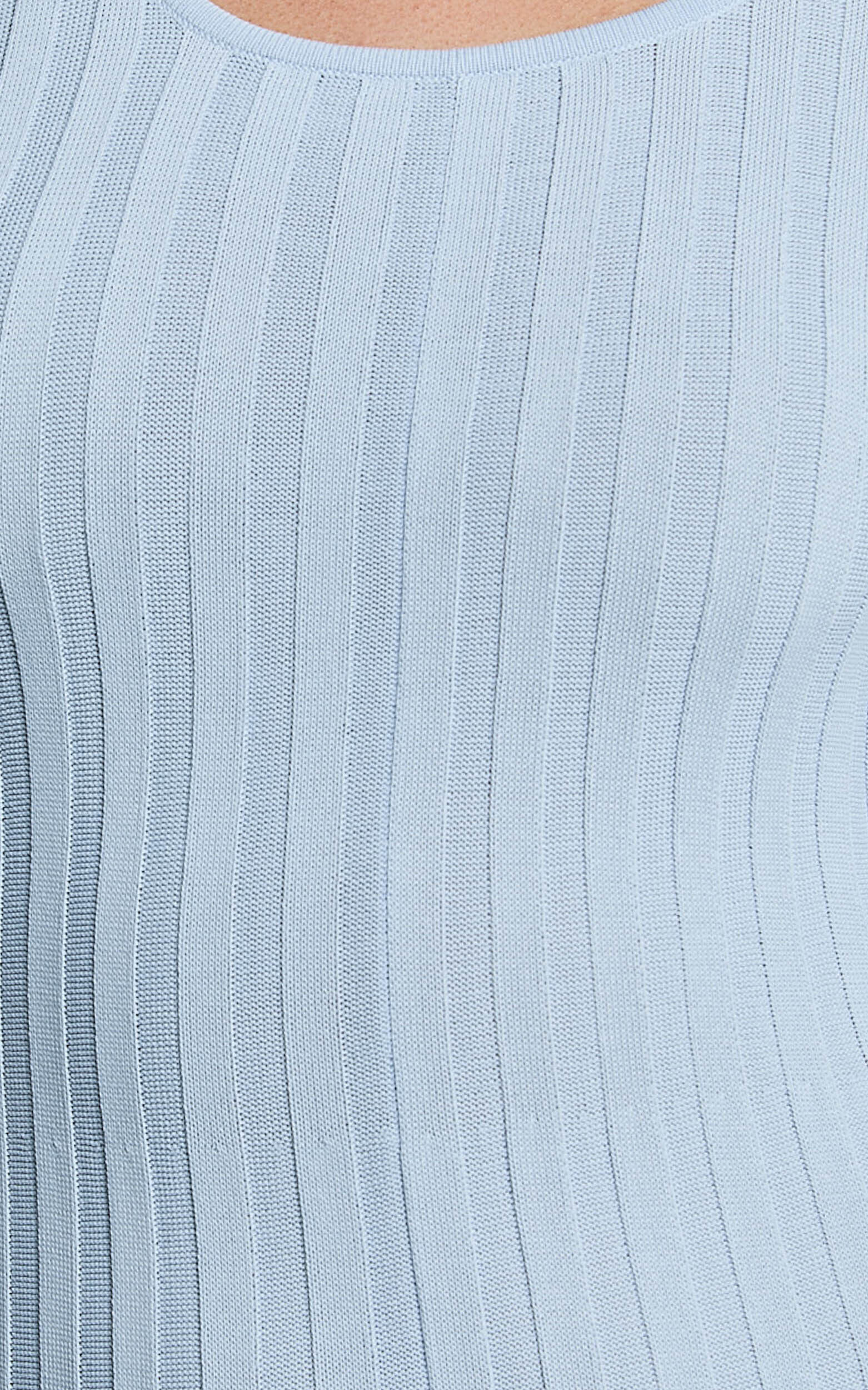 Blaire Midi Dress - Long Sleeve Tie Back Flare Dress in Blue