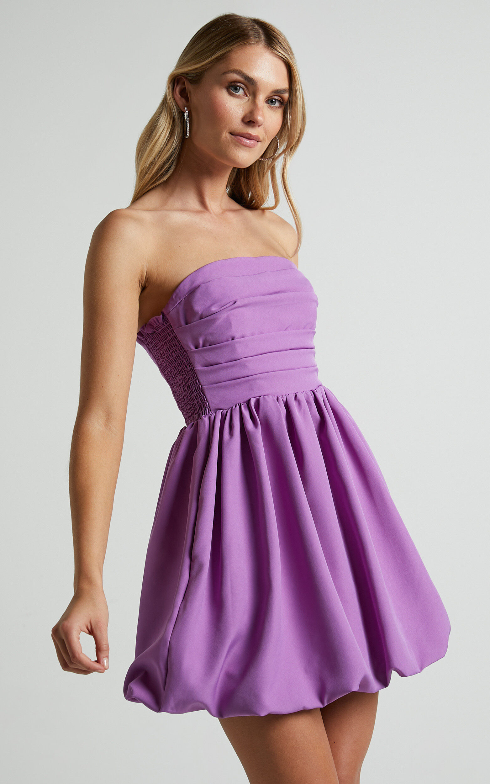 Shaima Mini Dress - Strapless Bubble Hem Dress in Orchid