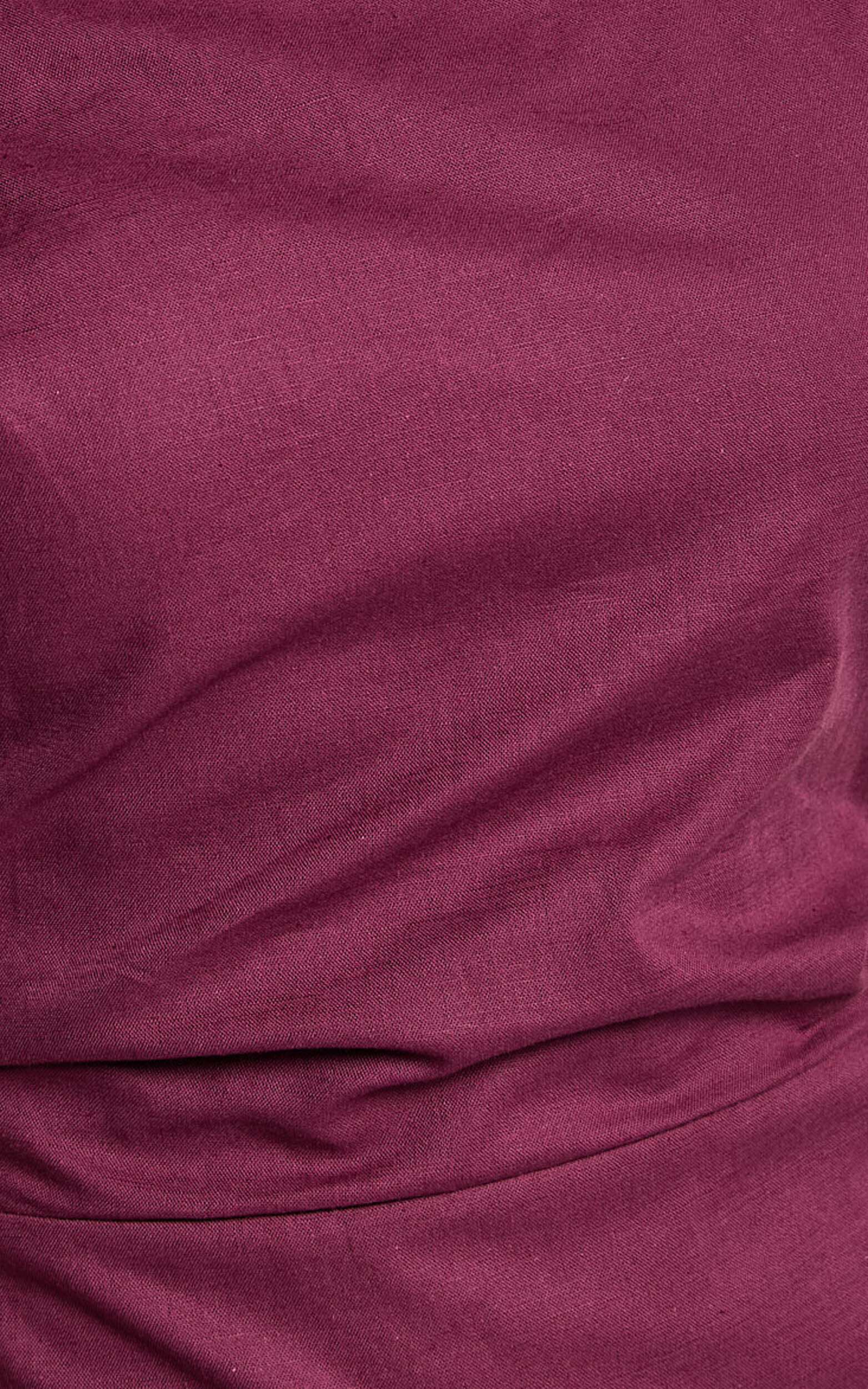 Cincinnati Midi Dress - Off The Shoulder Side Split Column Linen Dress in Merlot