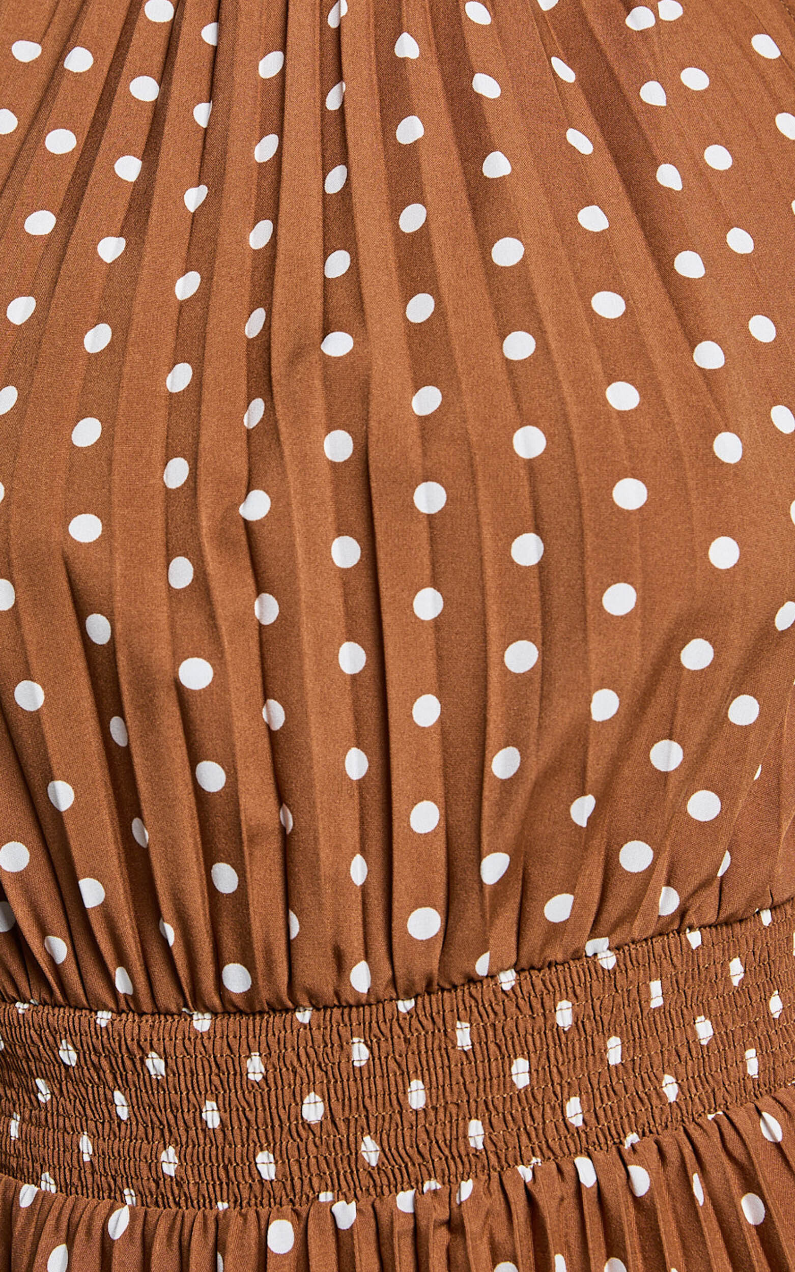 Jacynthia Midi Dress - Pleated High Neck Dress in Chocolate/White