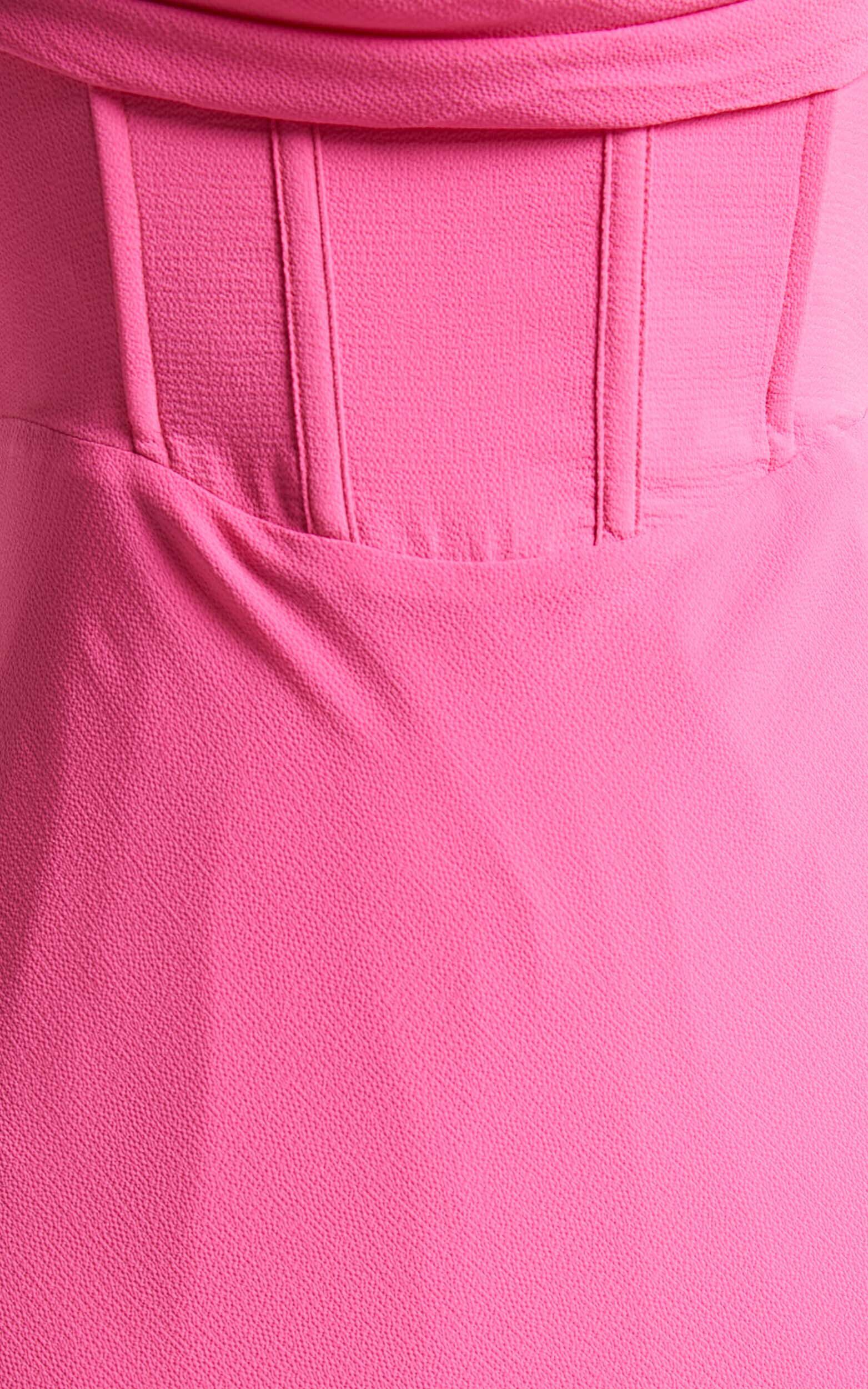 Blair Midi Dress - Corset Detail Thigh Split Dress in Pink