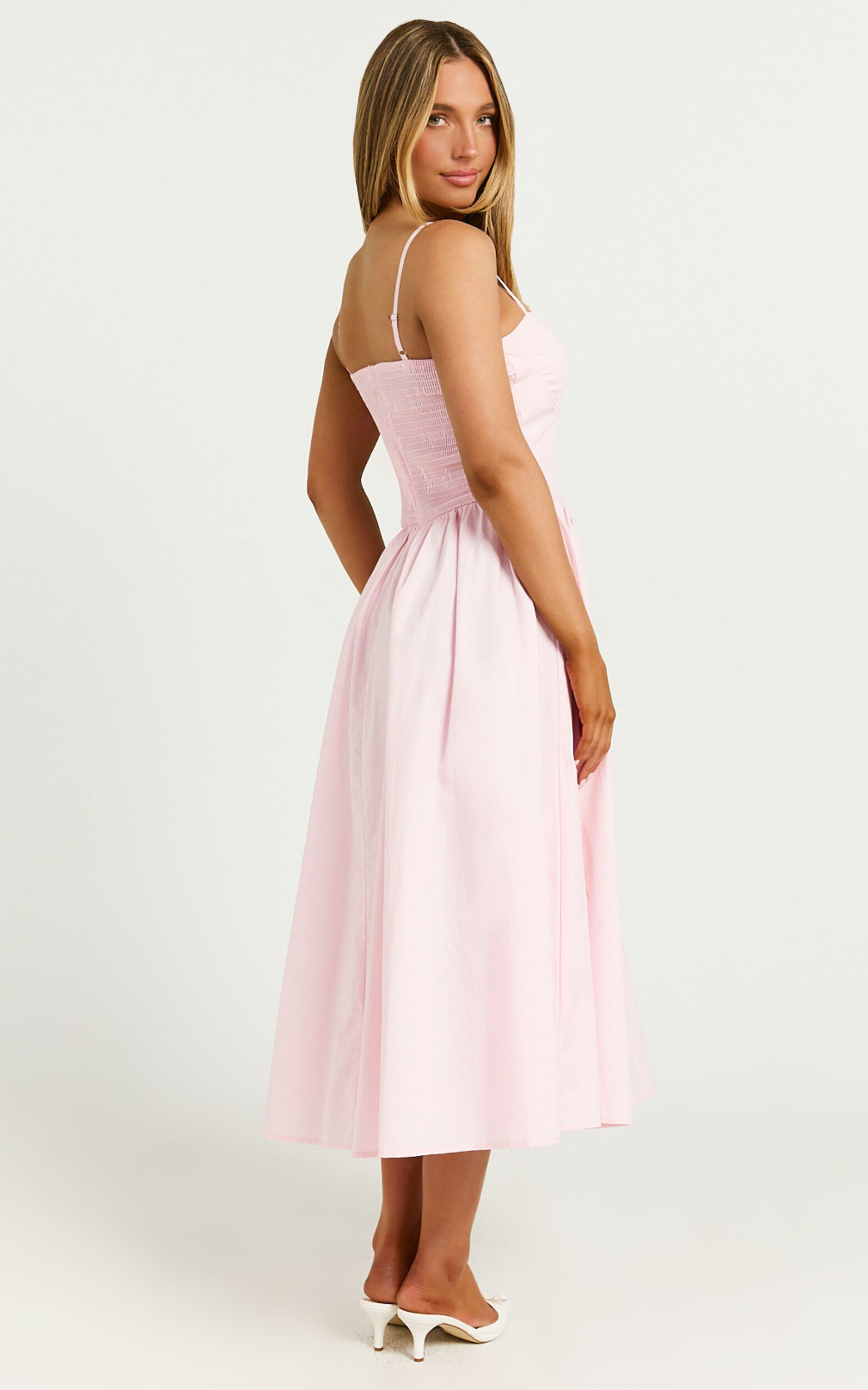Mhissa Midi Dress - Sweetheart Neck  Fit & Flare Dress in Pink
