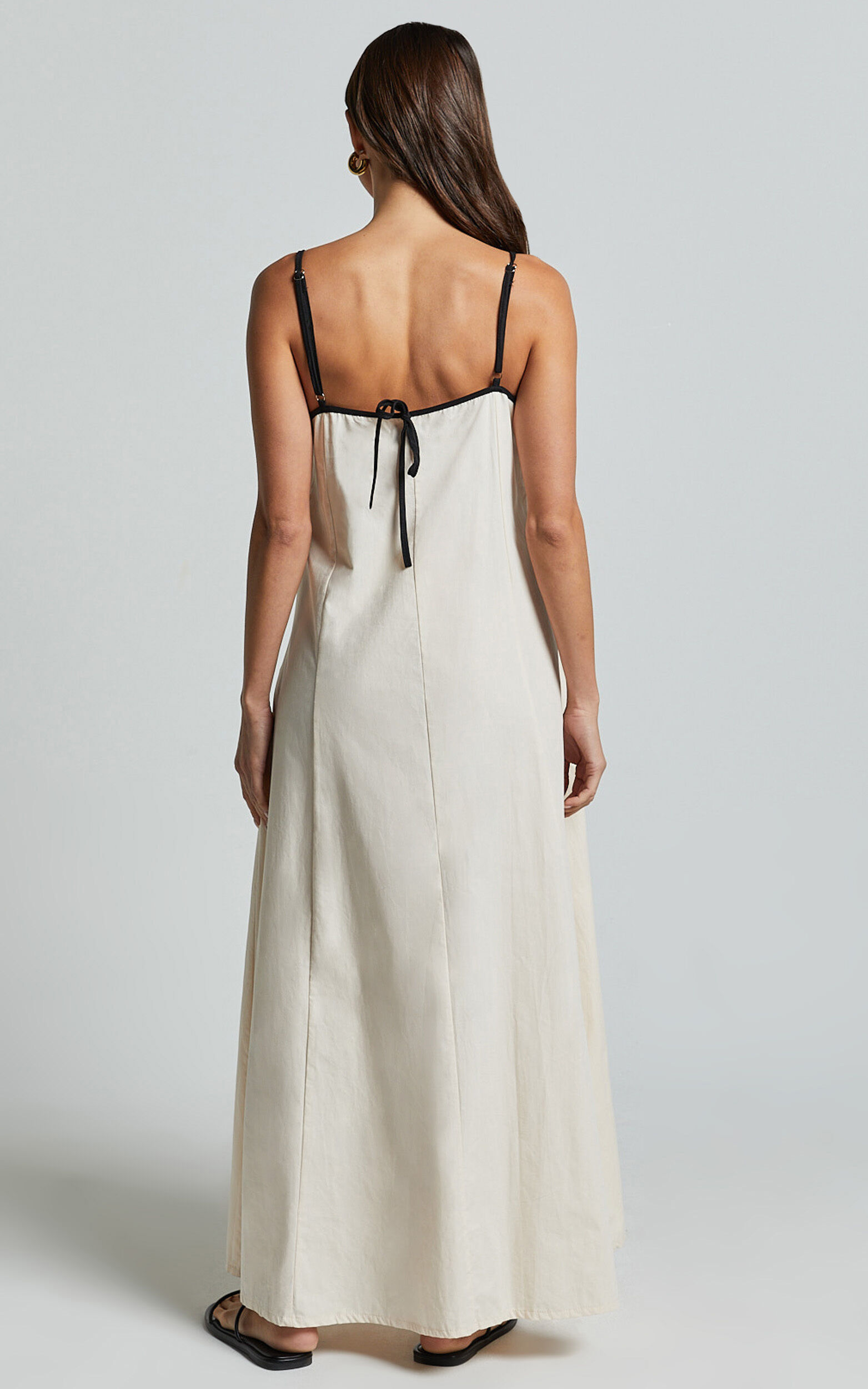 Angelina Midi Dress - Straight Neck Sleeveless A Line Dress in Natural