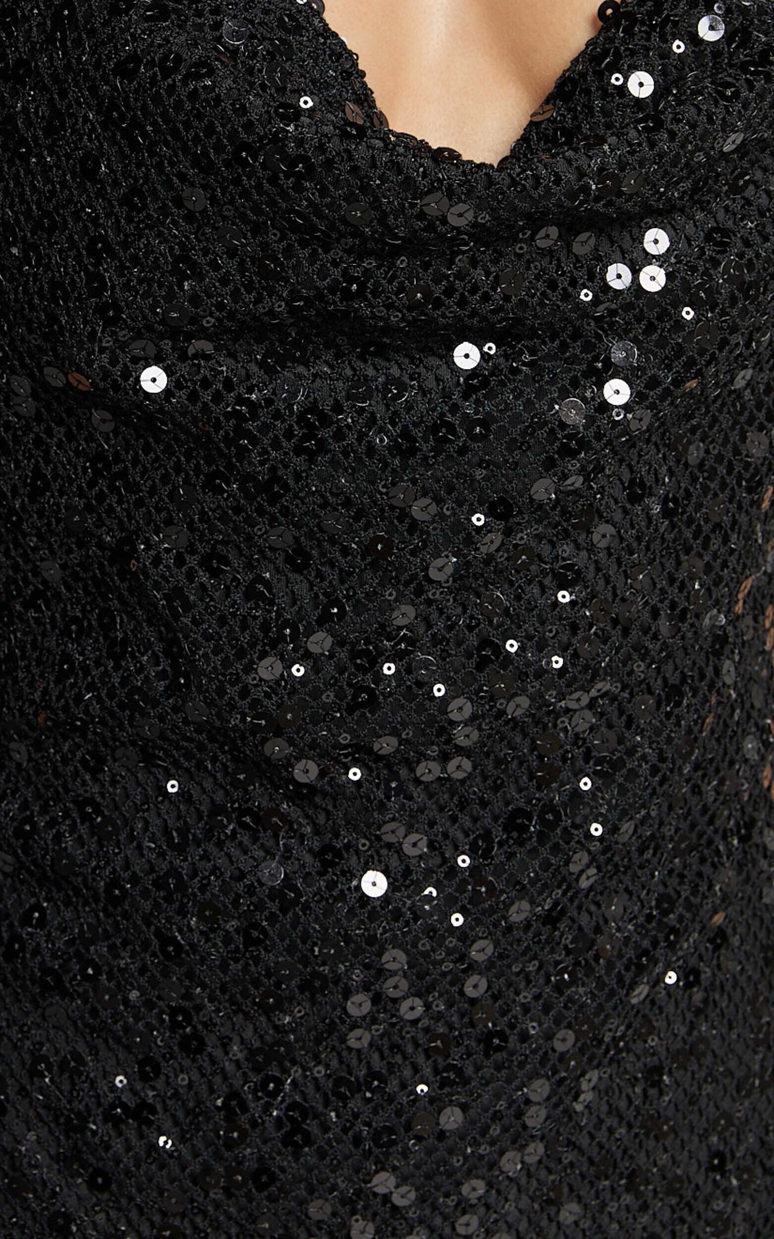 Sally Maxi Dress - Cowl Neck Backless Sequin Mesh Dress in Black