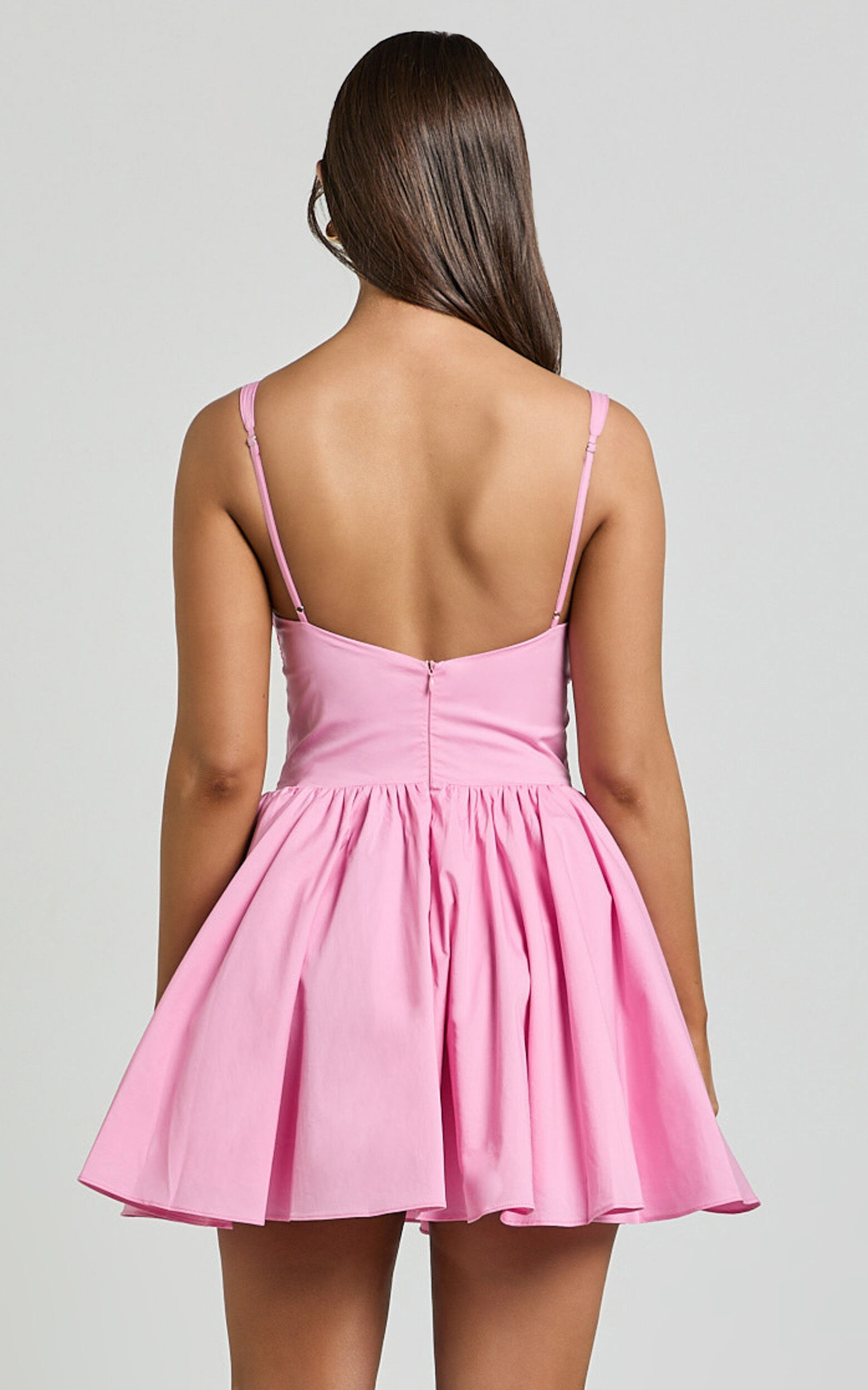 Jenna Mini Dress - Corset Lace Trim Flared Dress in Musk Pink