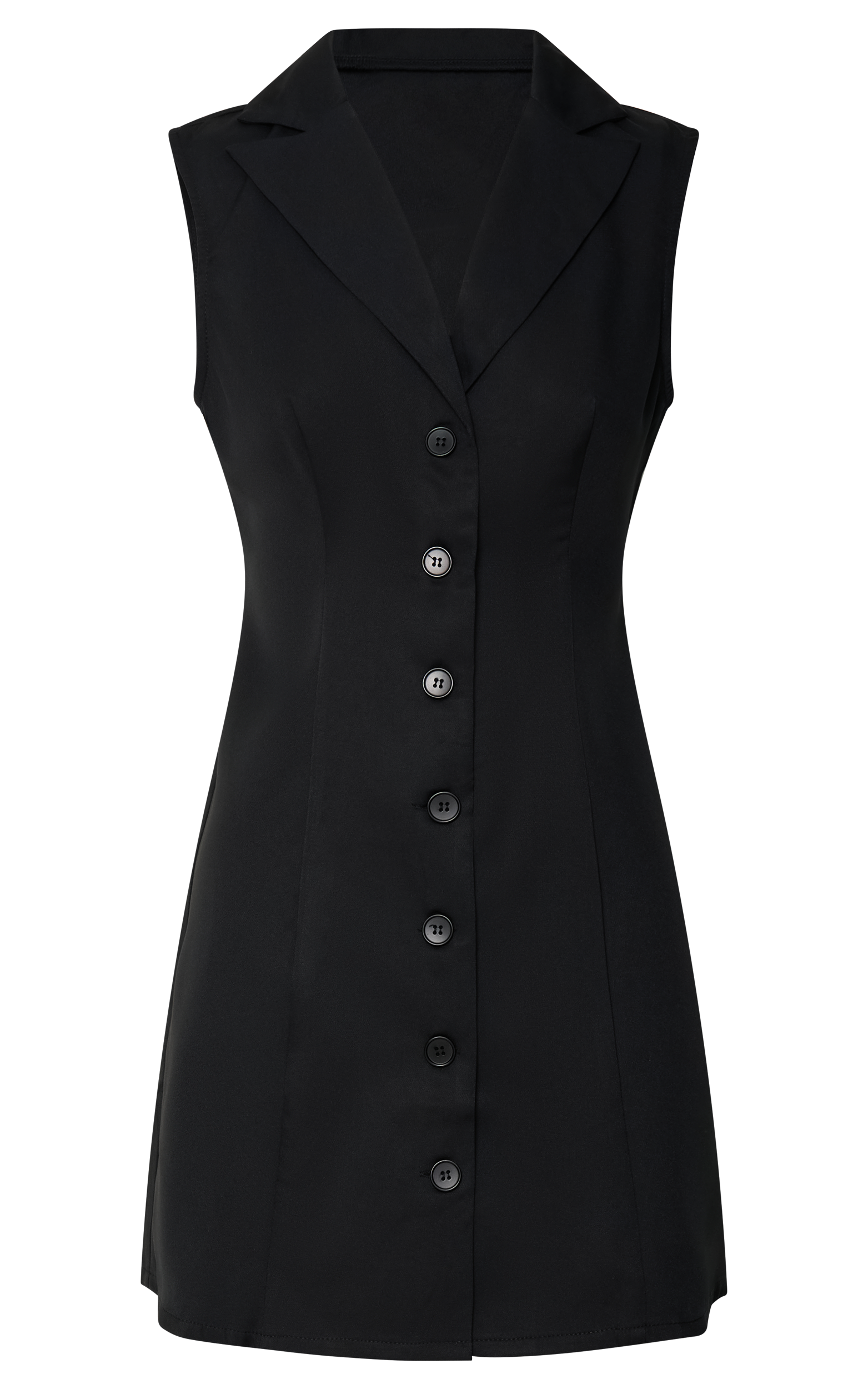Tymia Mini Dress - Button Through Collar V Neck Dress in Black