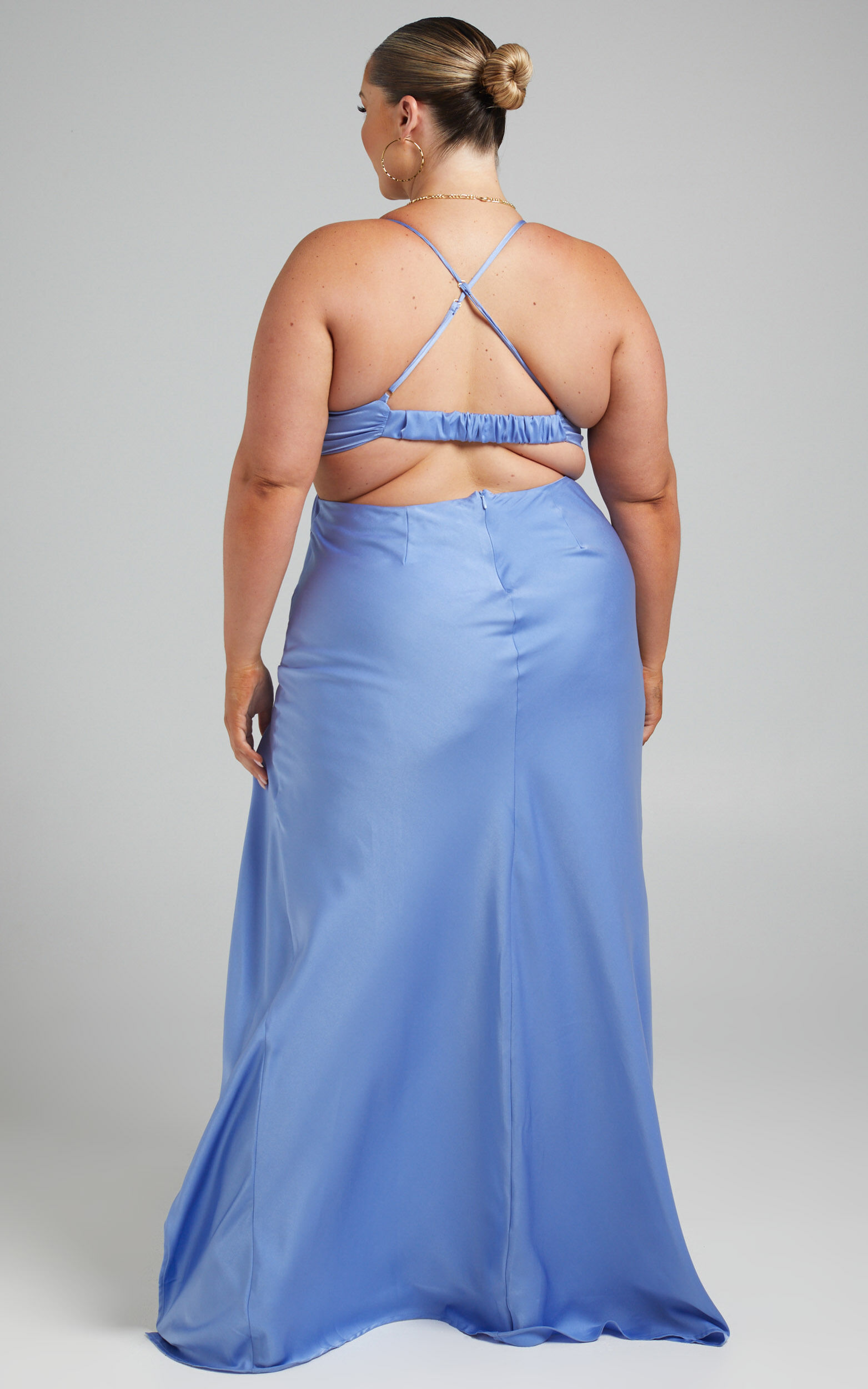 Sophie Maxi Dress - Cowl Neck Cross Back Dress in Blue