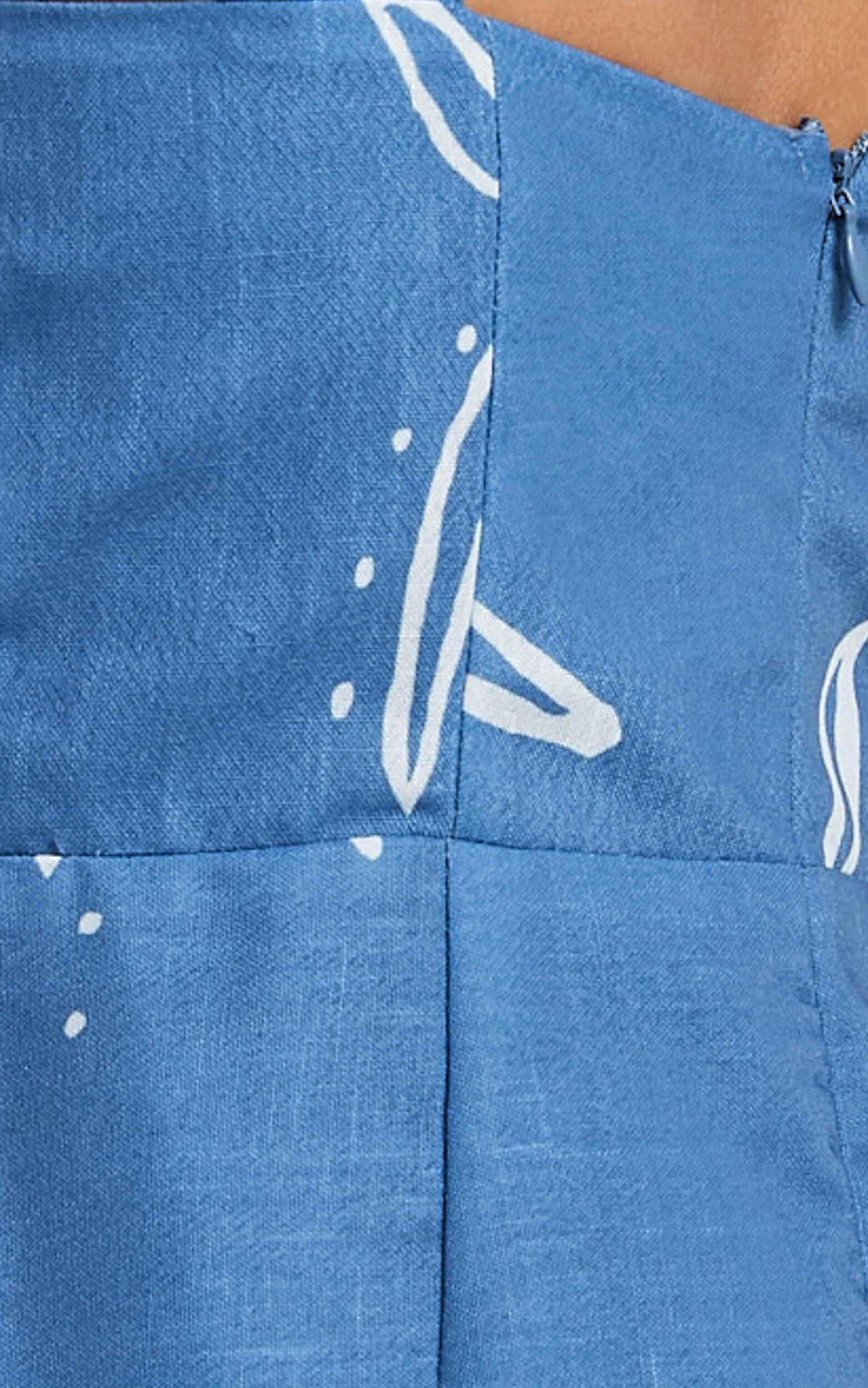 Aveda Mini Linen Dress - Tie Strap Deep V Neck Shift Dress in Blue