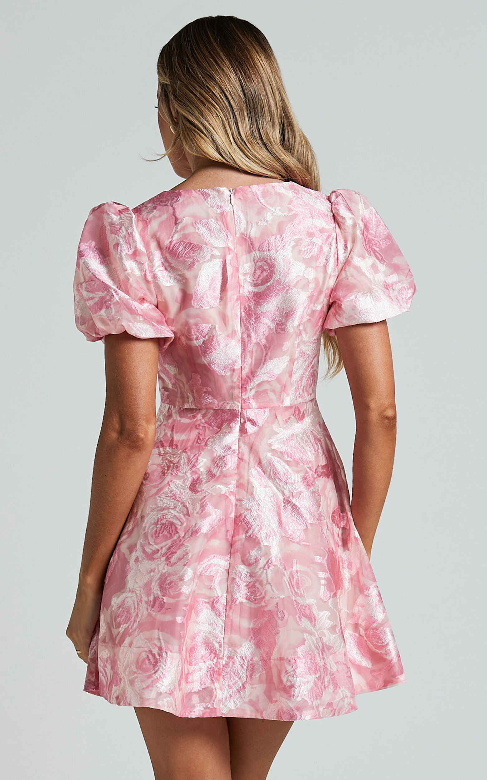 Lettie Mini Dress - Puff Sleeve Circle Hem Dress in Blurred Rose