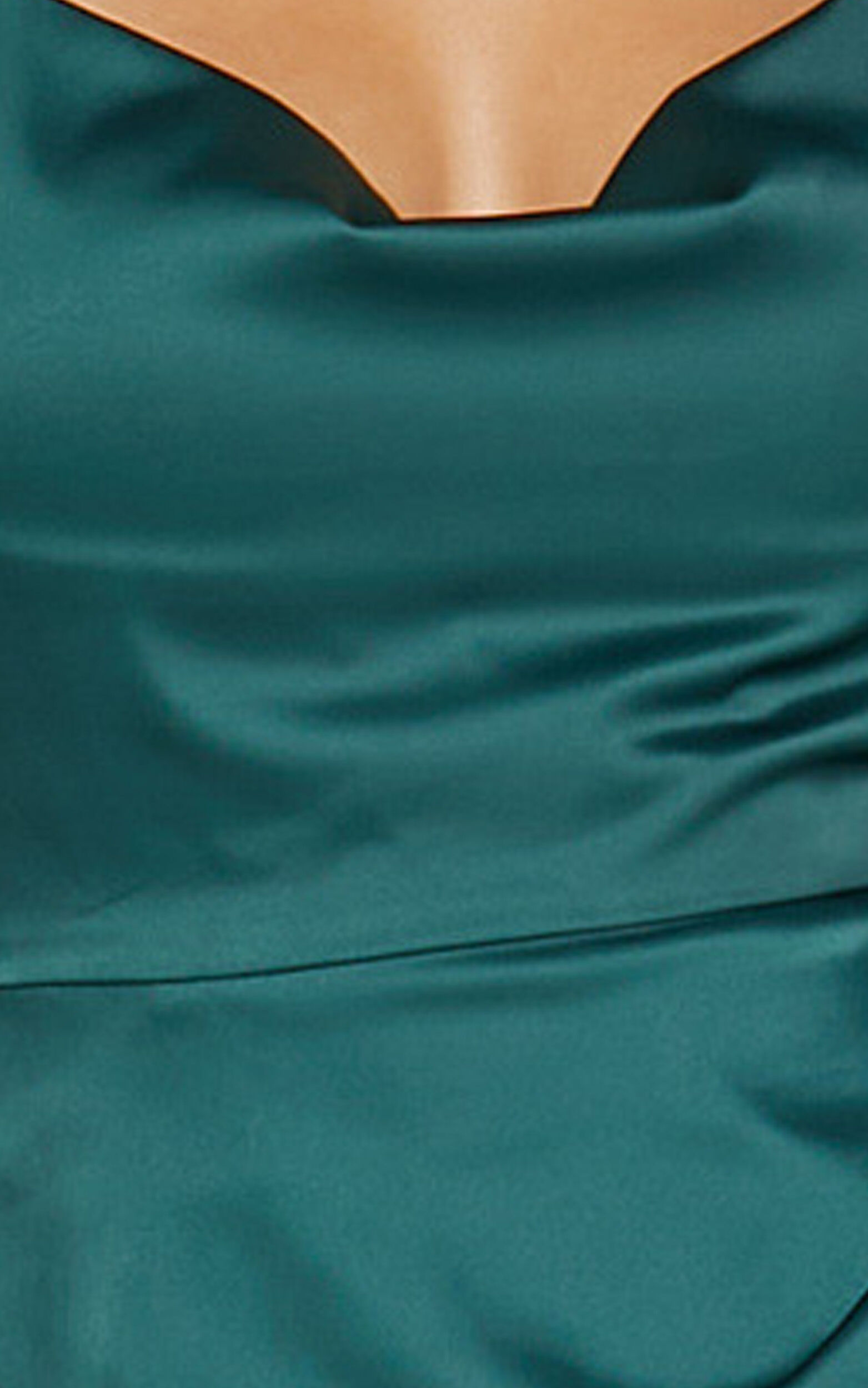 Dazzling Lights Midi Dress - Cowl Neck Draped Dress in Emerald Satin