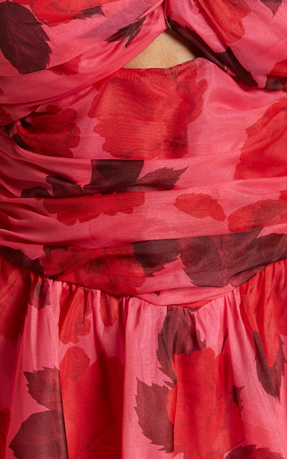 Xena Midi Dress - Off The Shoulder Cut Out Front Layered Dress in Pink Print