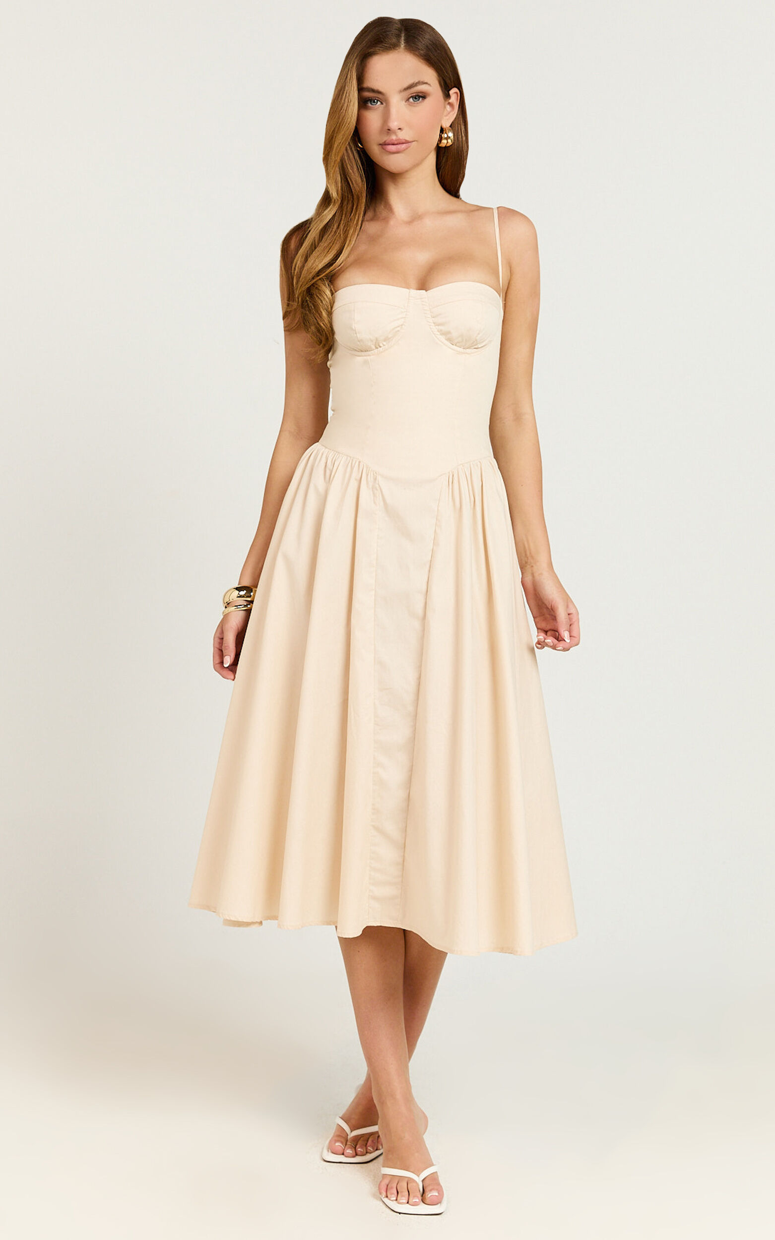 April Midi Dress - Sweetheart Wide Pleated Dress in Cream