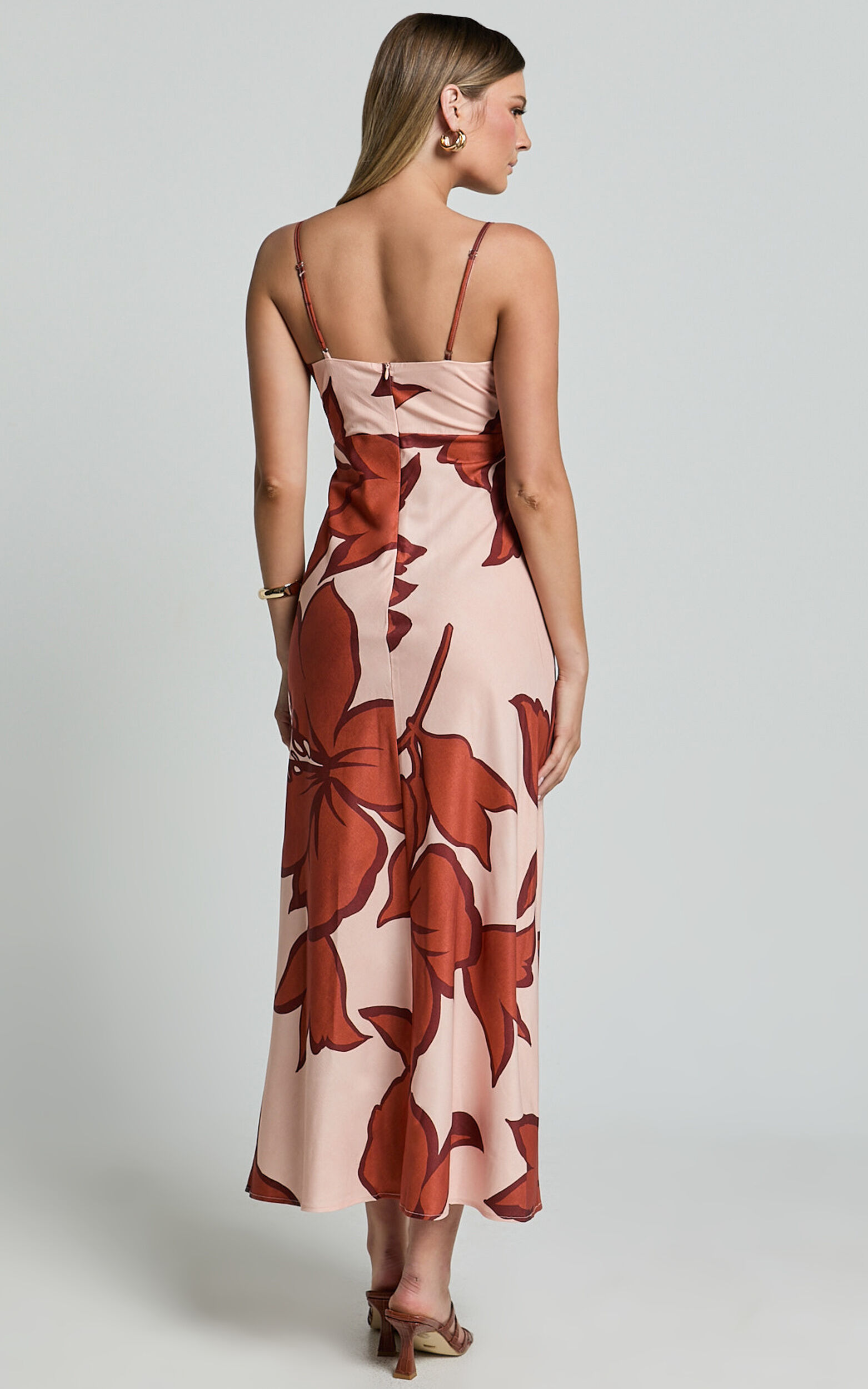 Brandi Midi Dress - Pleated Bodice Bias Slip Dress Dress in Hazel Garden Print