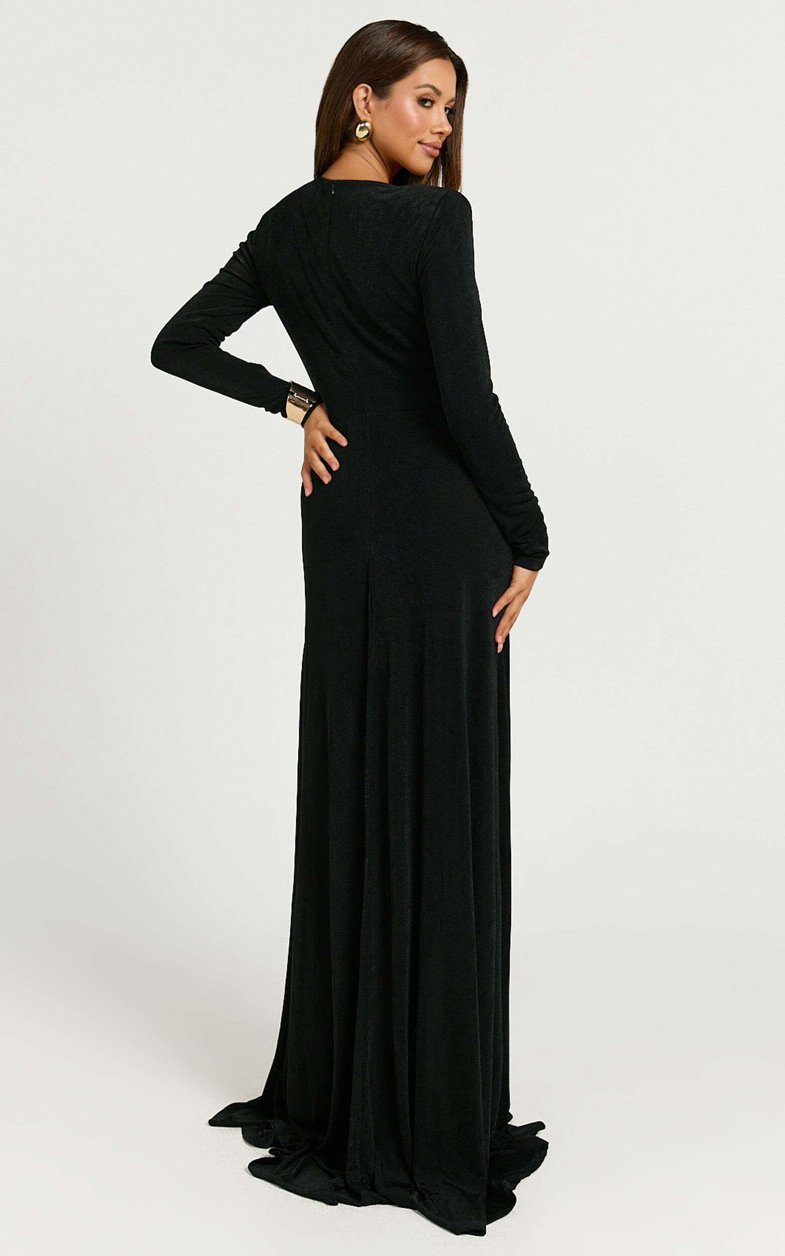 Winston Maxi Dress - Plunge Leg Split Dress in Black