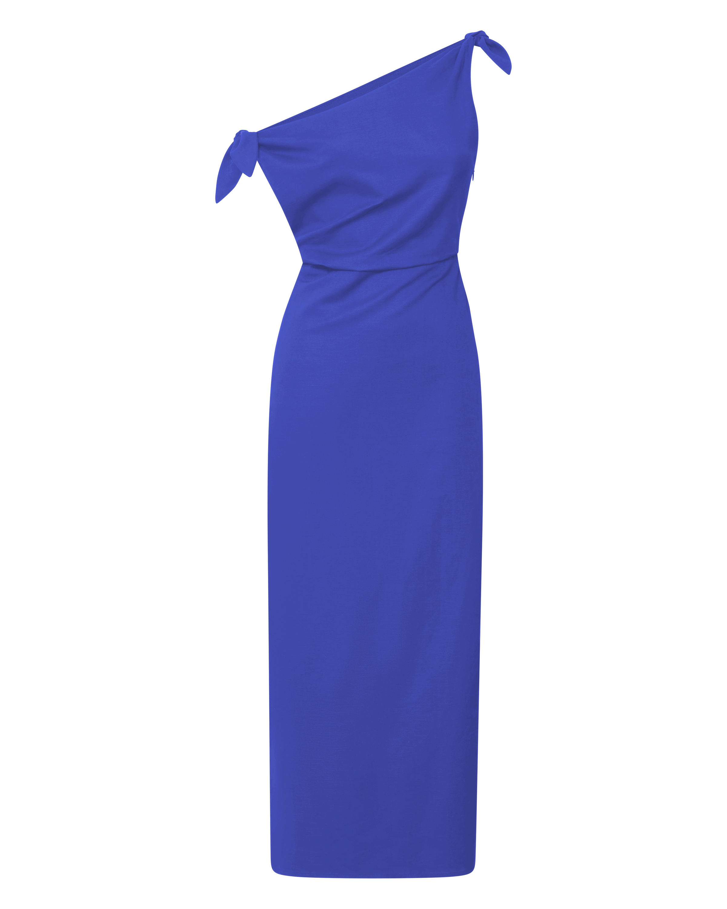 Cincinnati Midi Dress - Off The Shoulder Side Split Column Linen Dress in Cobalt