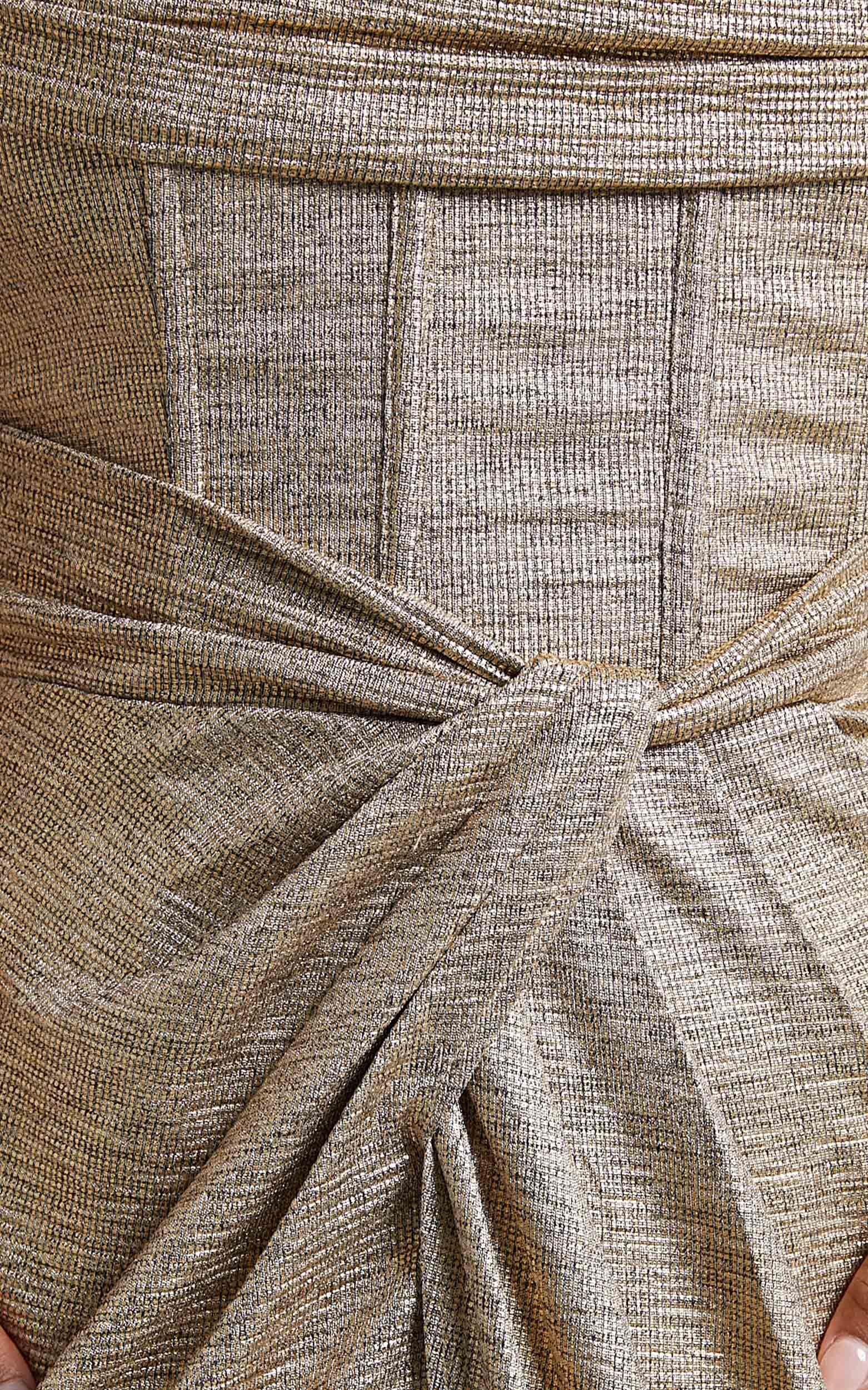 Adrie Midi Dress - Strapless Corset Bodice Dress in Gold