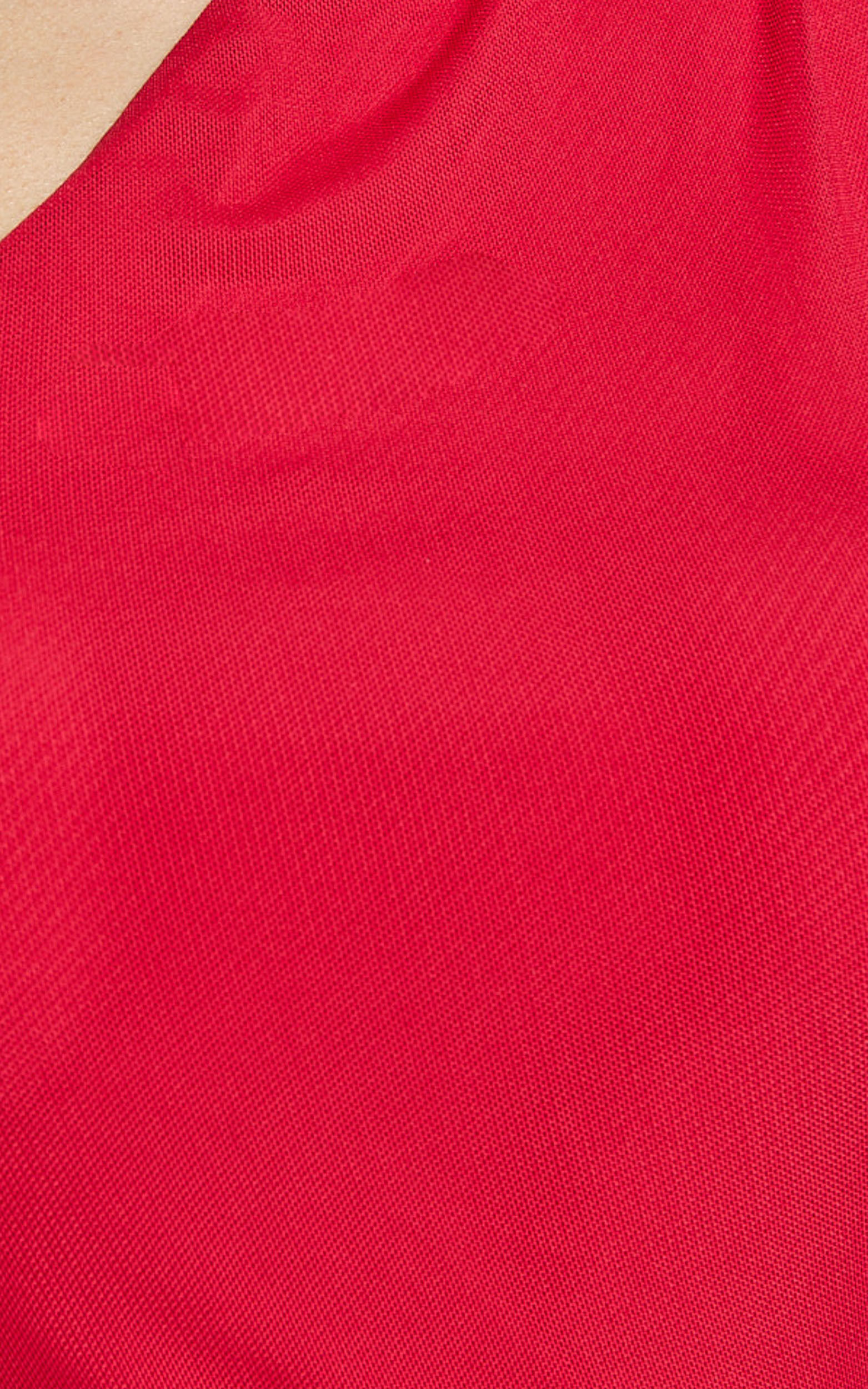 Lara Midi Dress - Asymmetrical Ruched Mesh Dress in Red